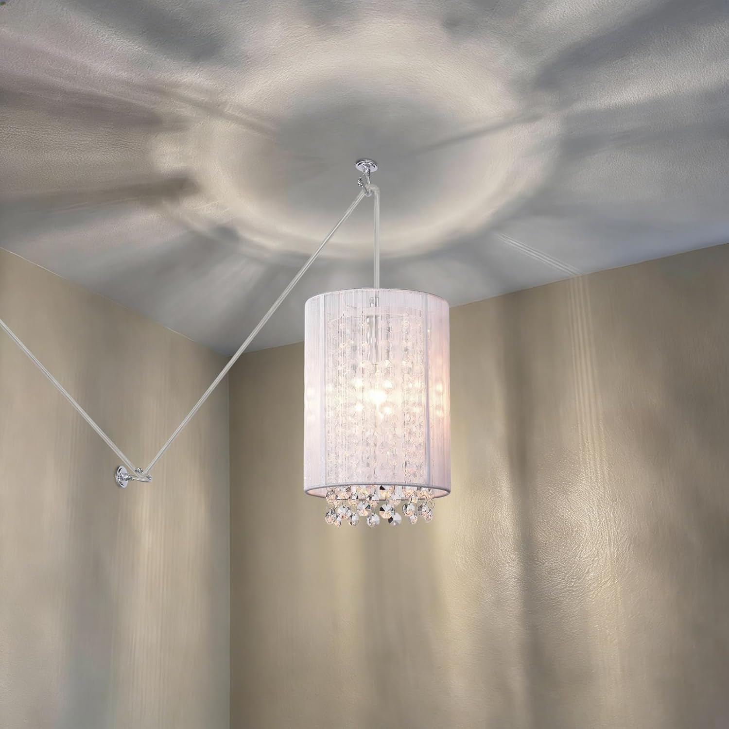 LaLuLa Hanging Lamp Plug in,Plug in Crystal Chandelier Easy to Install,White Small Pendant Light 1 Light for Girls Bedroom,Nursery,Vanity,Playhouse,Corner,Bathroom