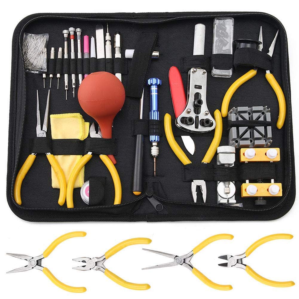 141Pcs Kit Riparazione Orologi Professionale, Kit Attrezzi Orologiaio per Fai da te Orologi, Attrezzi di Apertura Orologi Sostituisci Batteria e Riparazione Cinturino