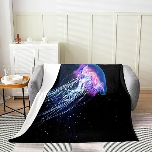 Manta de franela de vellón de medusas, tamaño Queen de 90 x 90 pulgadas, manta de cama para todas las estaciones, para sofá, criatura marina, mundo