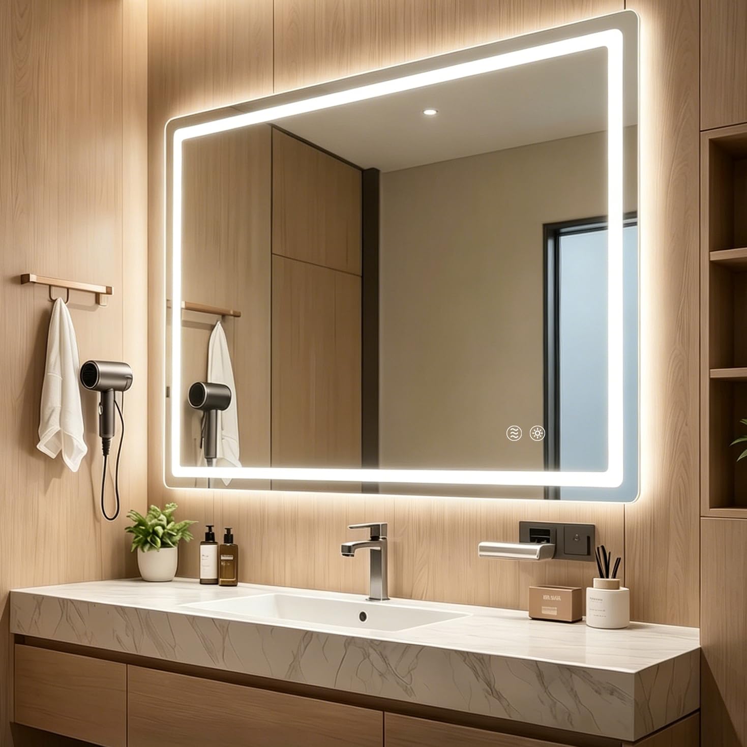YYUgolo Espejo para Baño con luz LED, Espejo de Baño de 100 * 80cm