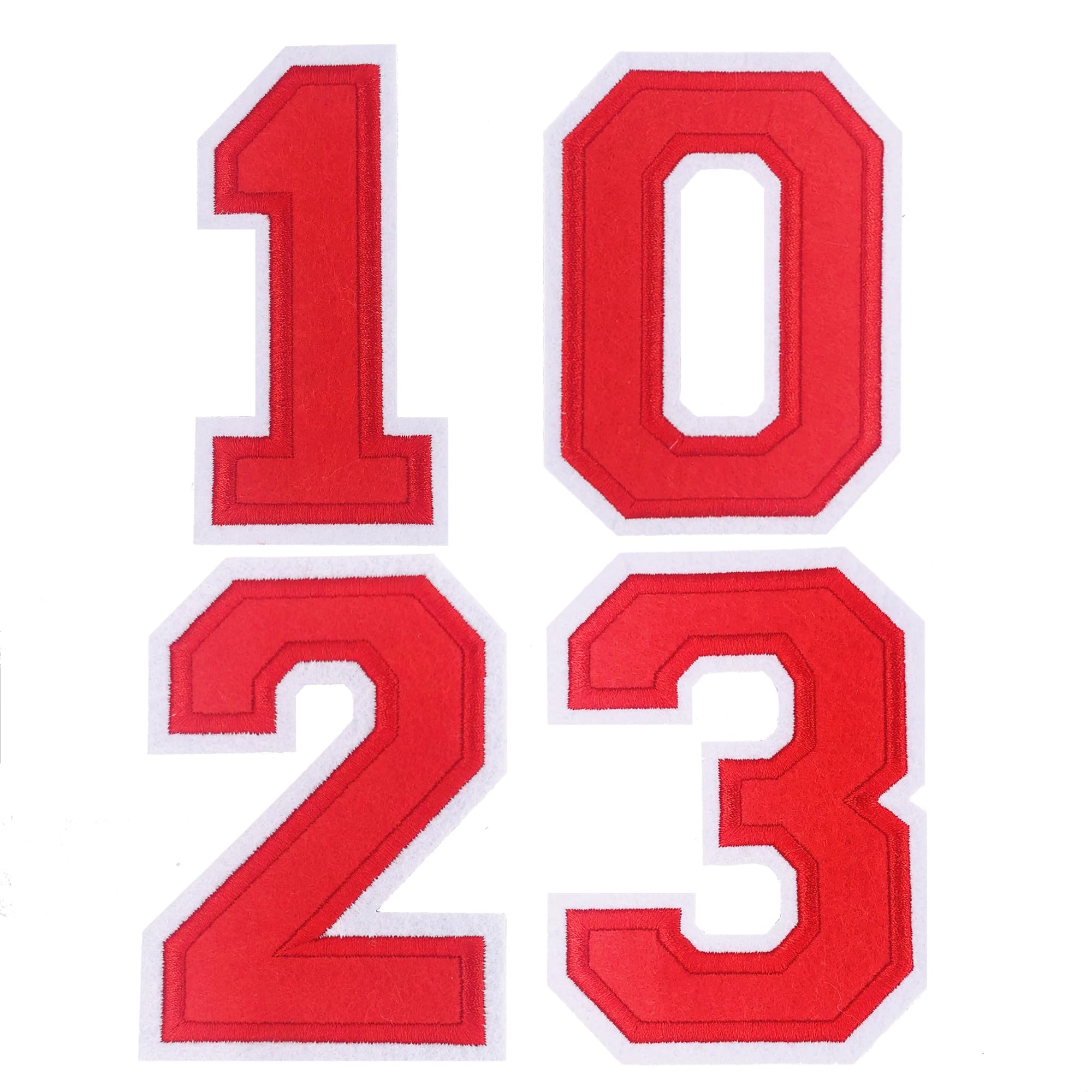 Large Iron on Number Patches for Jeysey Clothing Backpacks Clothes Jacket 4.5" Embroidered Felt Numbers Monogram Sew on/Heat Transfer Varsity Big Red Number Fabric Patch 10/12/13/20/30/21/23/32