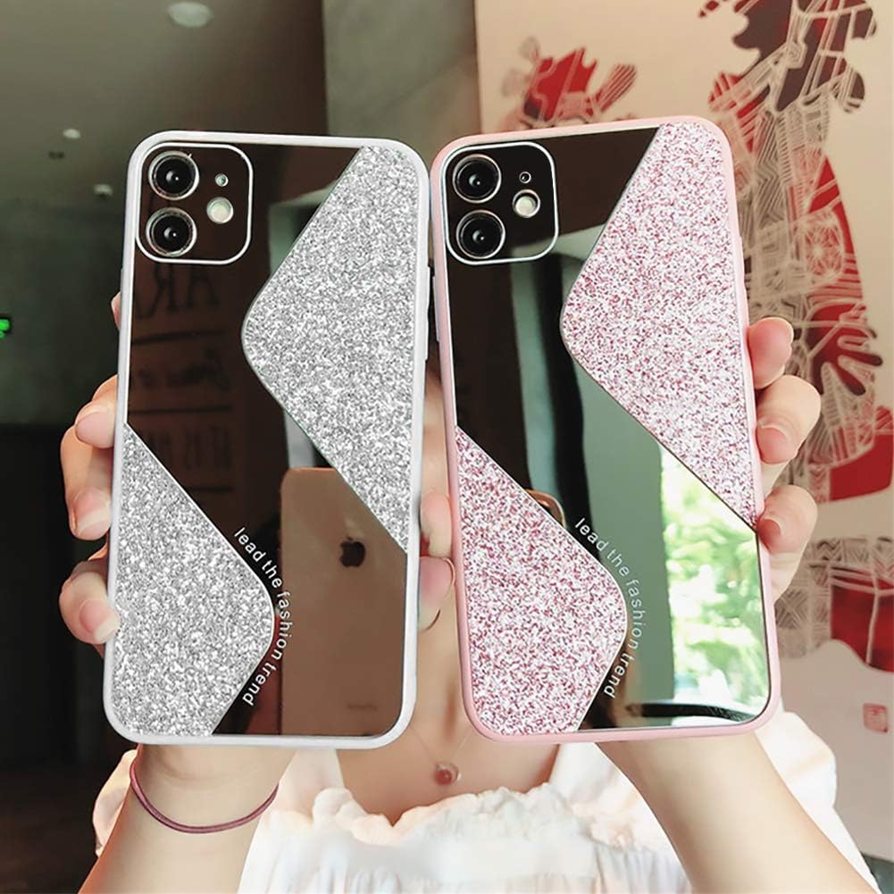 Ownest Compatible with iPhone 11 Case,with Camera Cover Protection,for Girls Women Cute Stylish with Glitter Mirror TPU PC Back Silicone Slim Bling Shiny Case for iPhone 11-Pink
