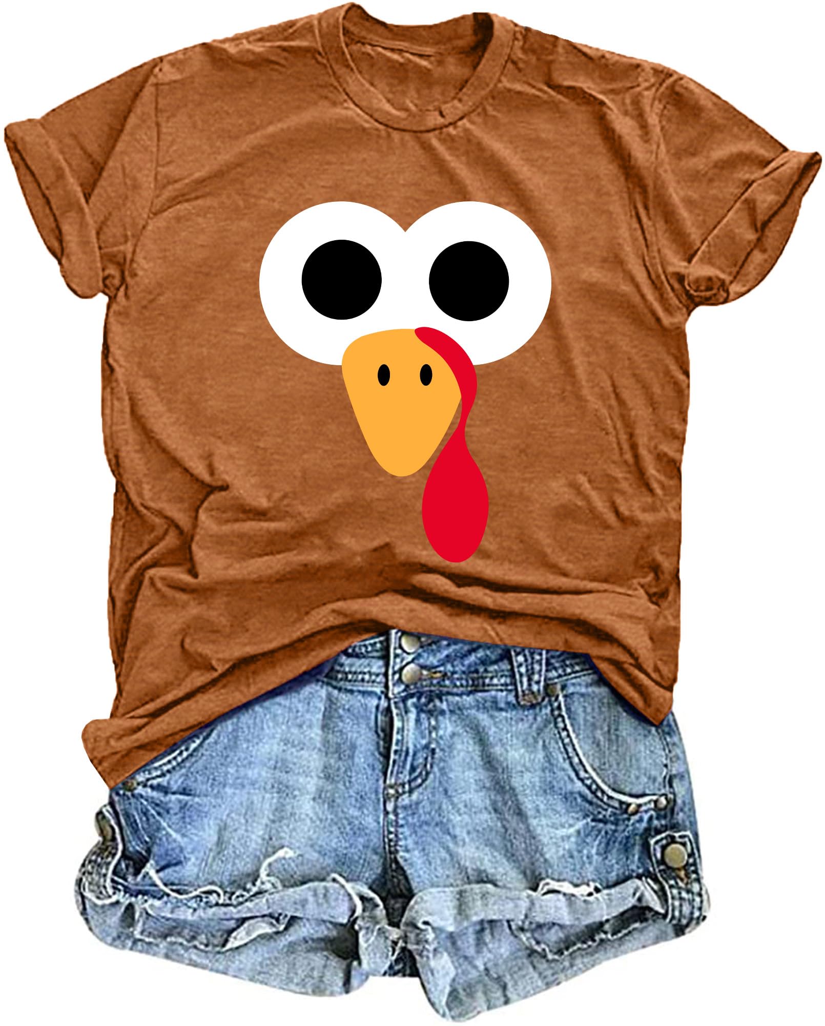 Women's Thanksgiving Turkey Graphic Tee - Funny Short Sleeve Shirt, Pink, Crew Neck (Sizes S-XL)