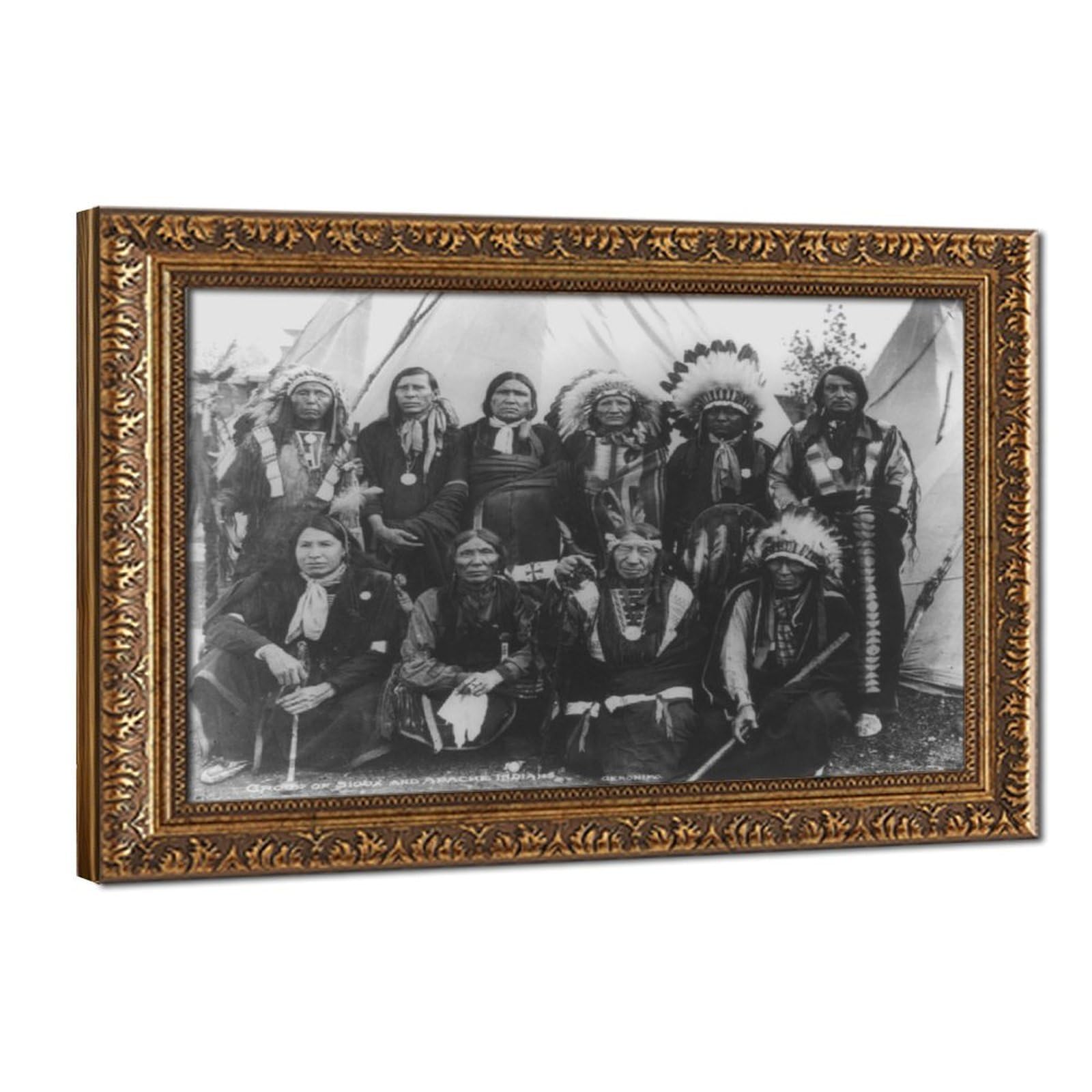 WCYB Group of Apache And Sioux Indians at 1904 Saint Louis Exposition Posters Prints Canvas Deco Paintings Wall Art Hangable Frame 16" L X 24" W