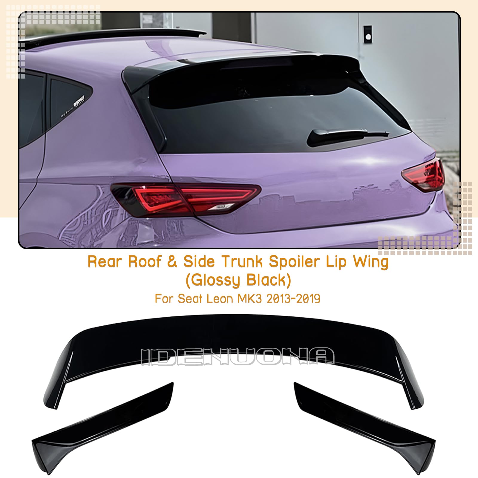 Alerón Spoiler Ala de Maletero Techo Trasero Divisor Lateral Trim Para SEAT Leon MK3 2013-2019 Negro