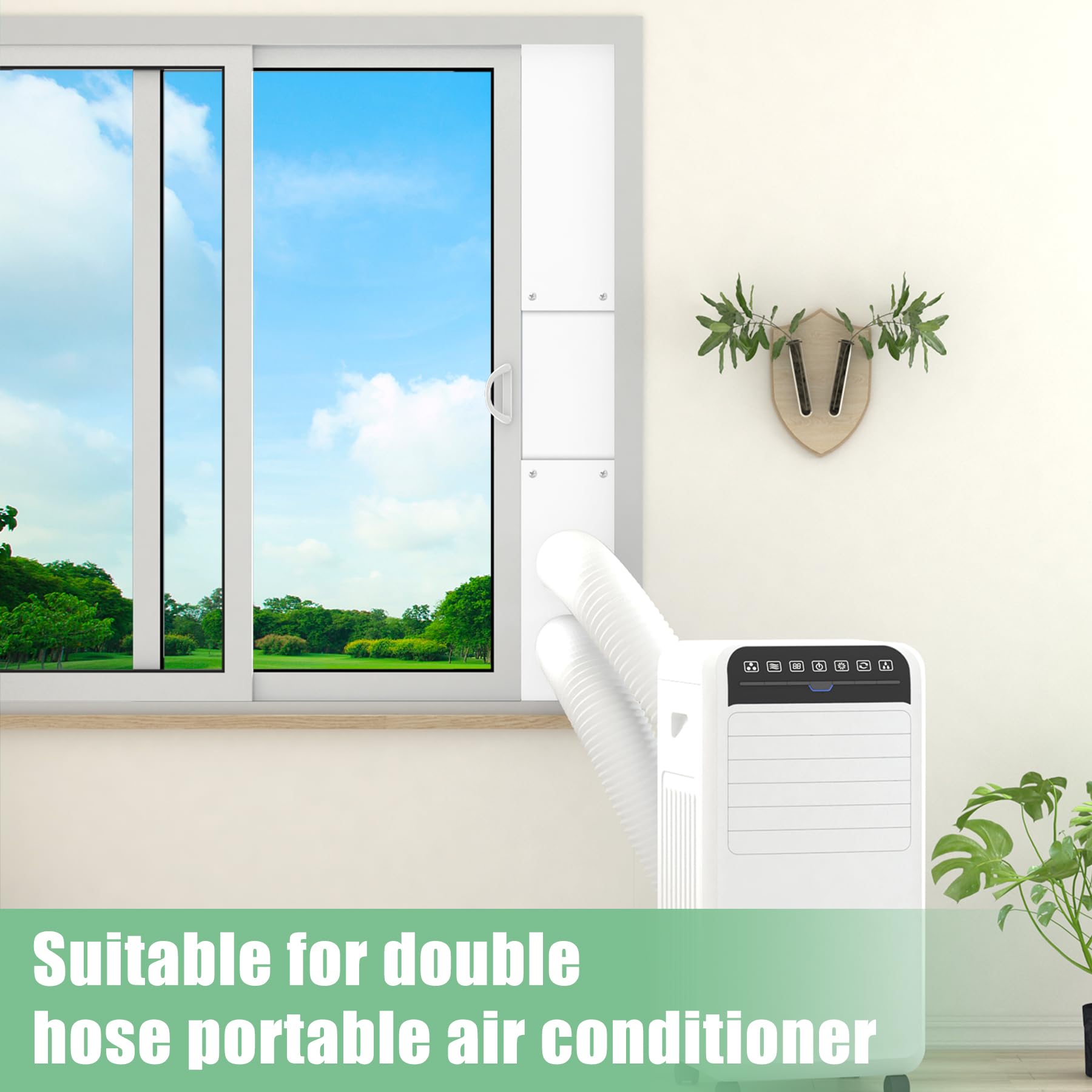 Kit de sellado de ventana de aire acondicionado portátil de doble manguera, kit de ventilación de ventana ajustable de 5.9 pulgadas de diámetro con tira de sellado de espuma para ventanas