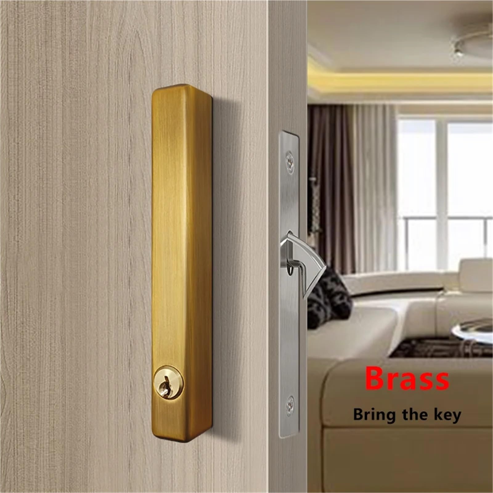 Verrou de porte moderne simple pour cuisine coulissante intérieure ou salle de bain Crochet en bois 1 pièce (bronze jaune_55 mm)