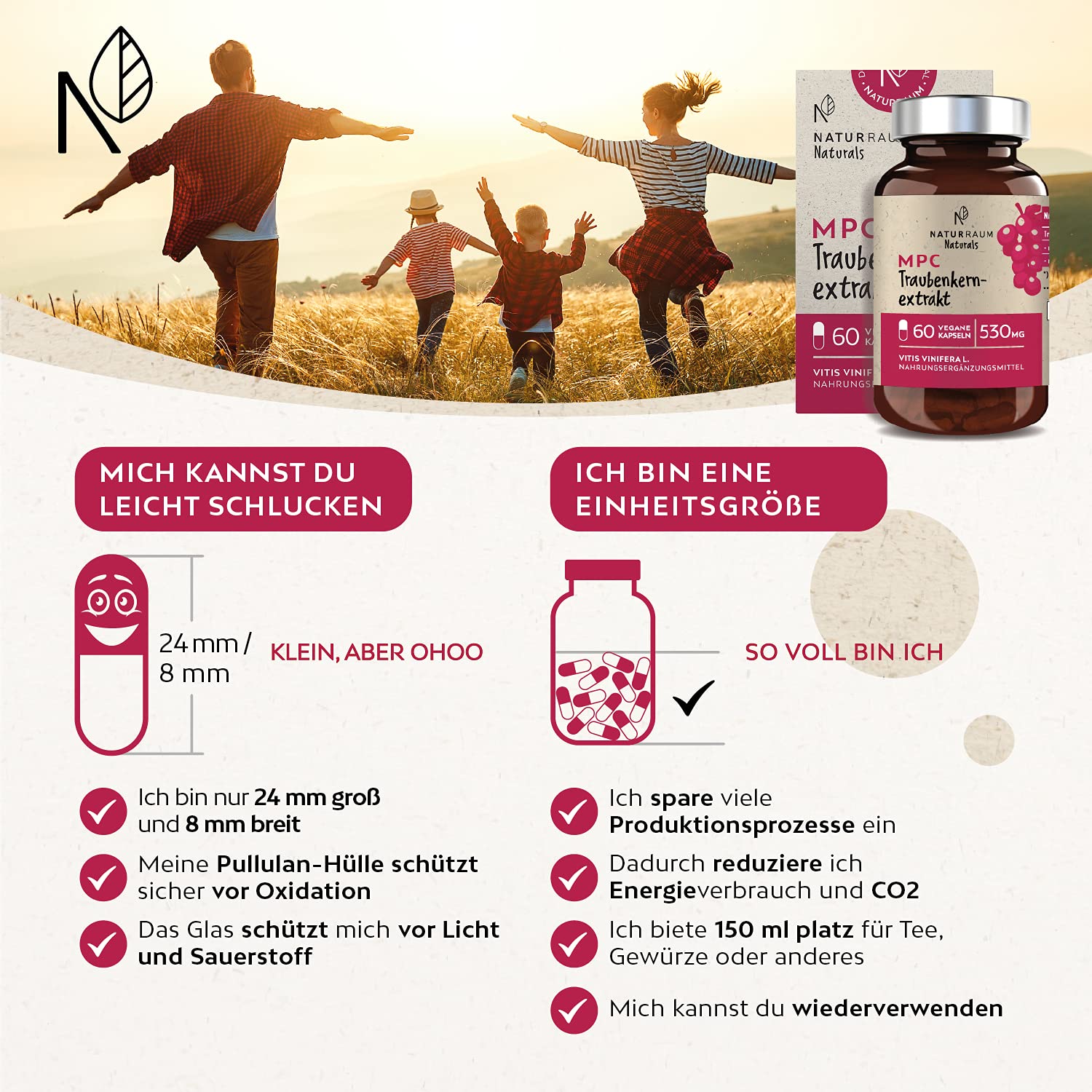 MPC Traubenkernextrakt Kapseln I 60 Stück im Glas I Vegan I 530 mg I 44-mal bioverfügbarer als OPC Traubenkernextrakt I Hochdosiert I Qualität aus der Champagne in Frankreich I Ohne Zusatzstoffe
