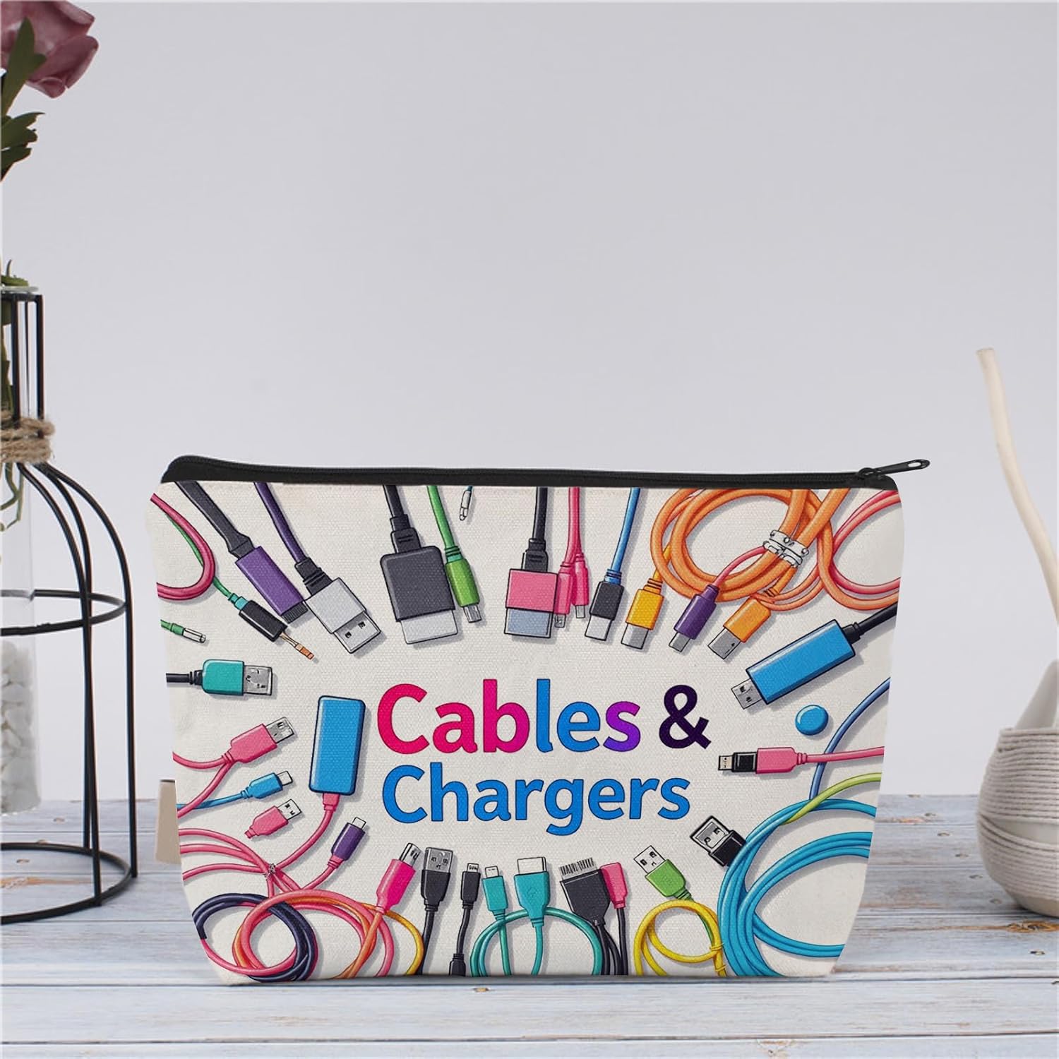 Canvas Makeup Bag - Multifunctional Travel Pouch, Soft Zippered Cosmetic Organizer for Women, Ideal Gift for Birthday Graduation Christmas (White) (Style C) - Image 4