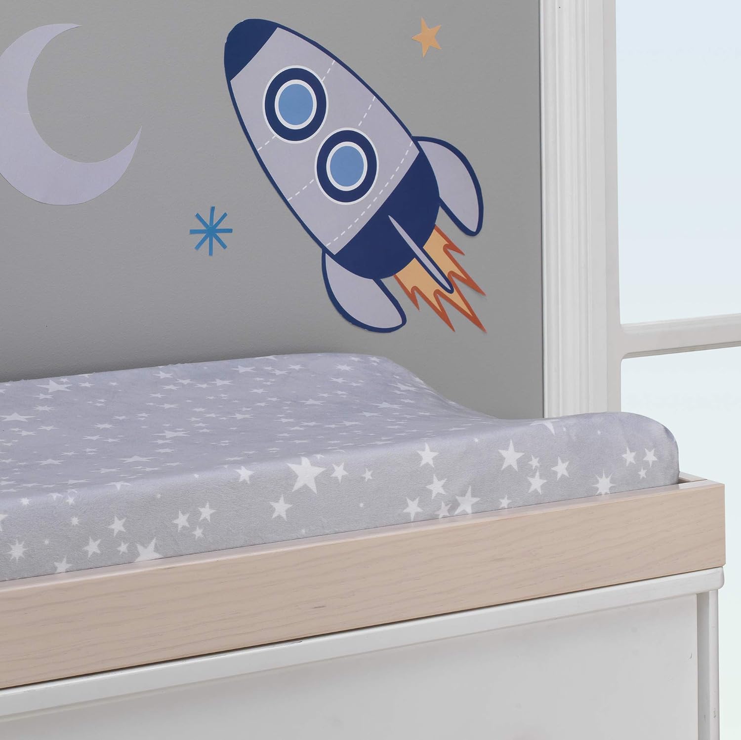Gray/White Stars Minky Baby Changing Pad Cover by Lambs & Ivy