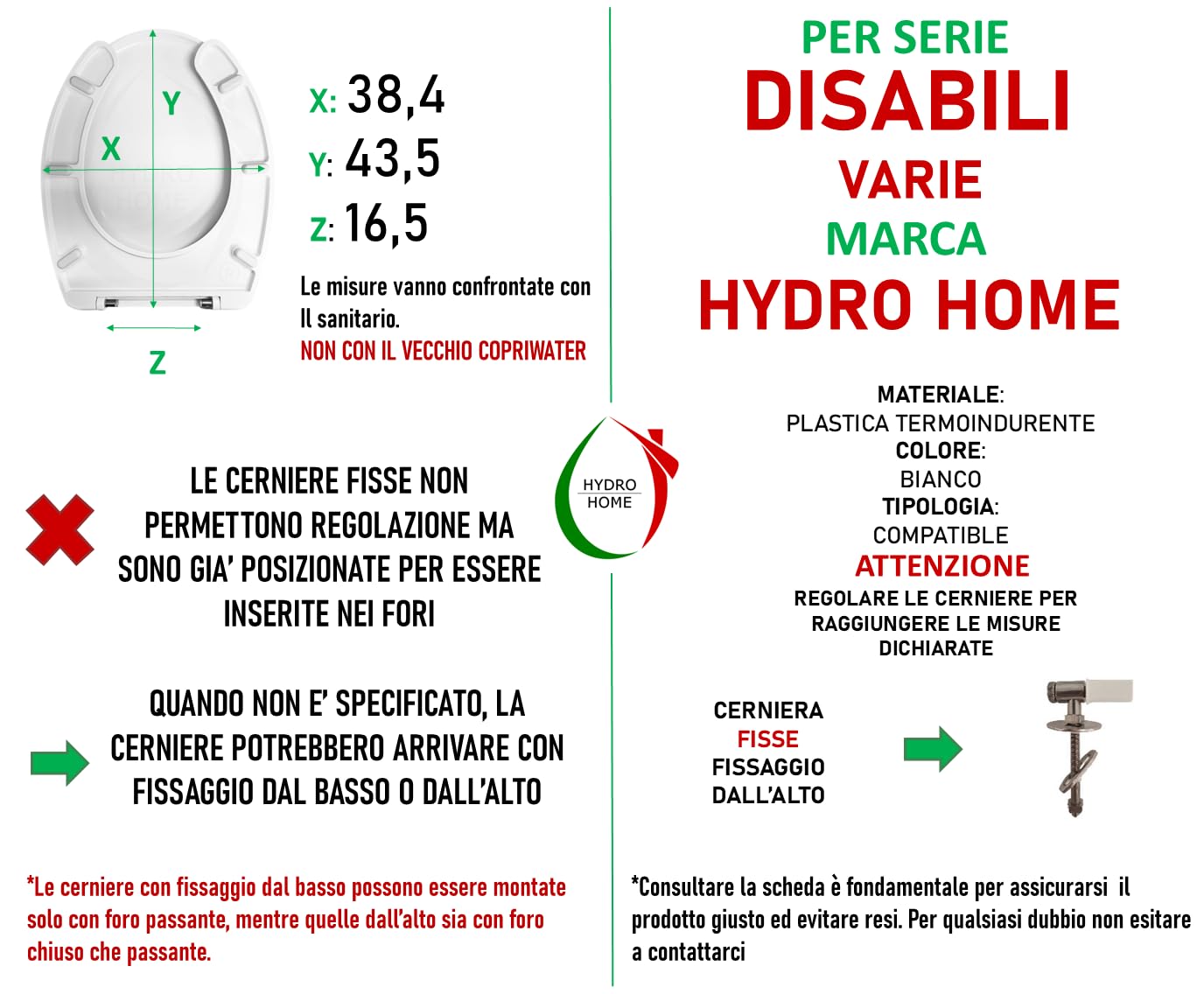 Copriwater Sedile Wc Disabili TD31 compatibile con vari modelli, In Plastica Termoindurente,Colore Bianco MADE IN ITALY