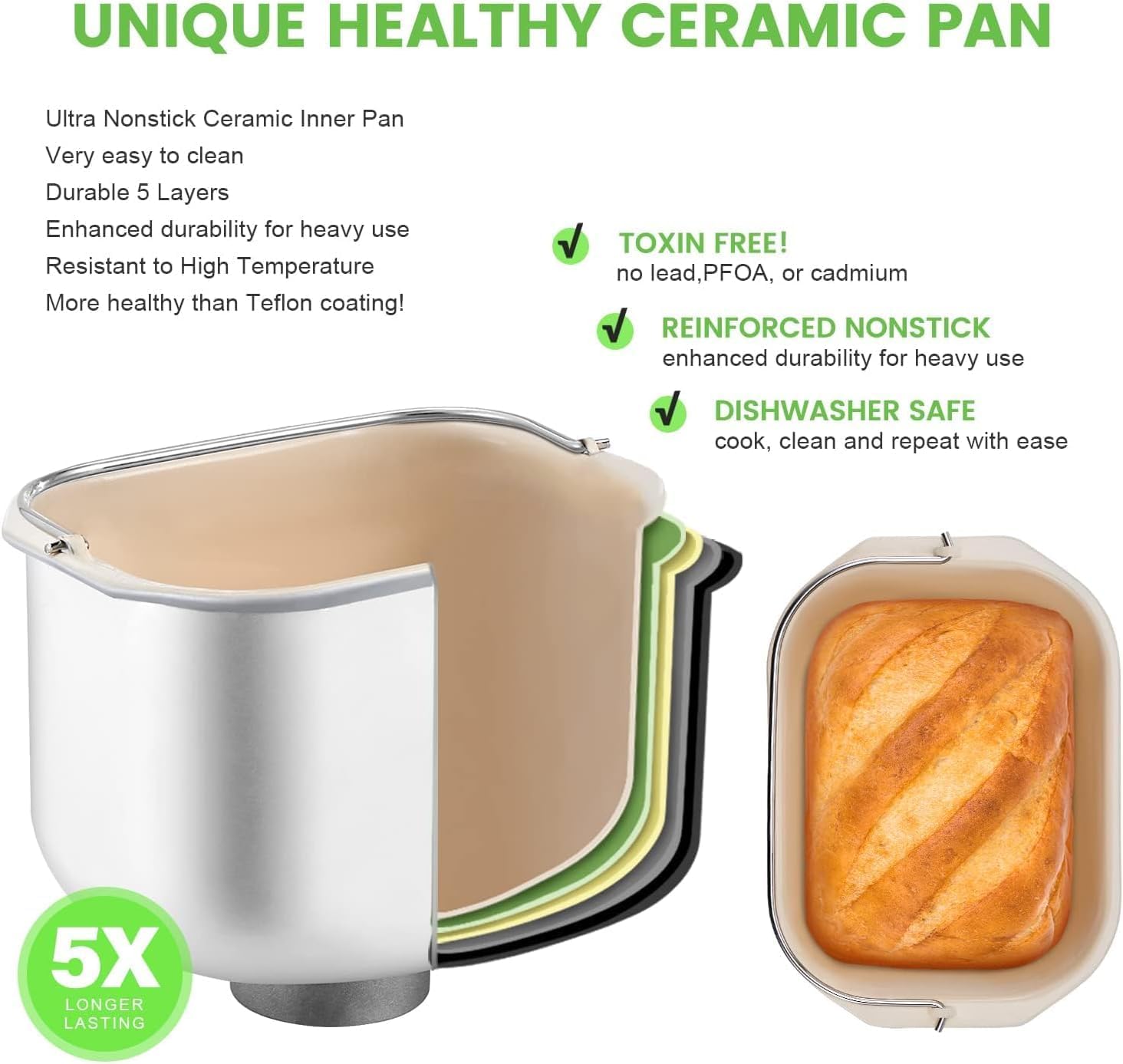 17-in-1 Bread Maker with Dual Heaters, 2.2LB Larger Bread Machine With Non-Stick Ceramic Pan & Auto Fruit Dispenser, Full Stainless Steel Bread Maker Machine Full Touch Panel, 15H Timer & Keep Warm