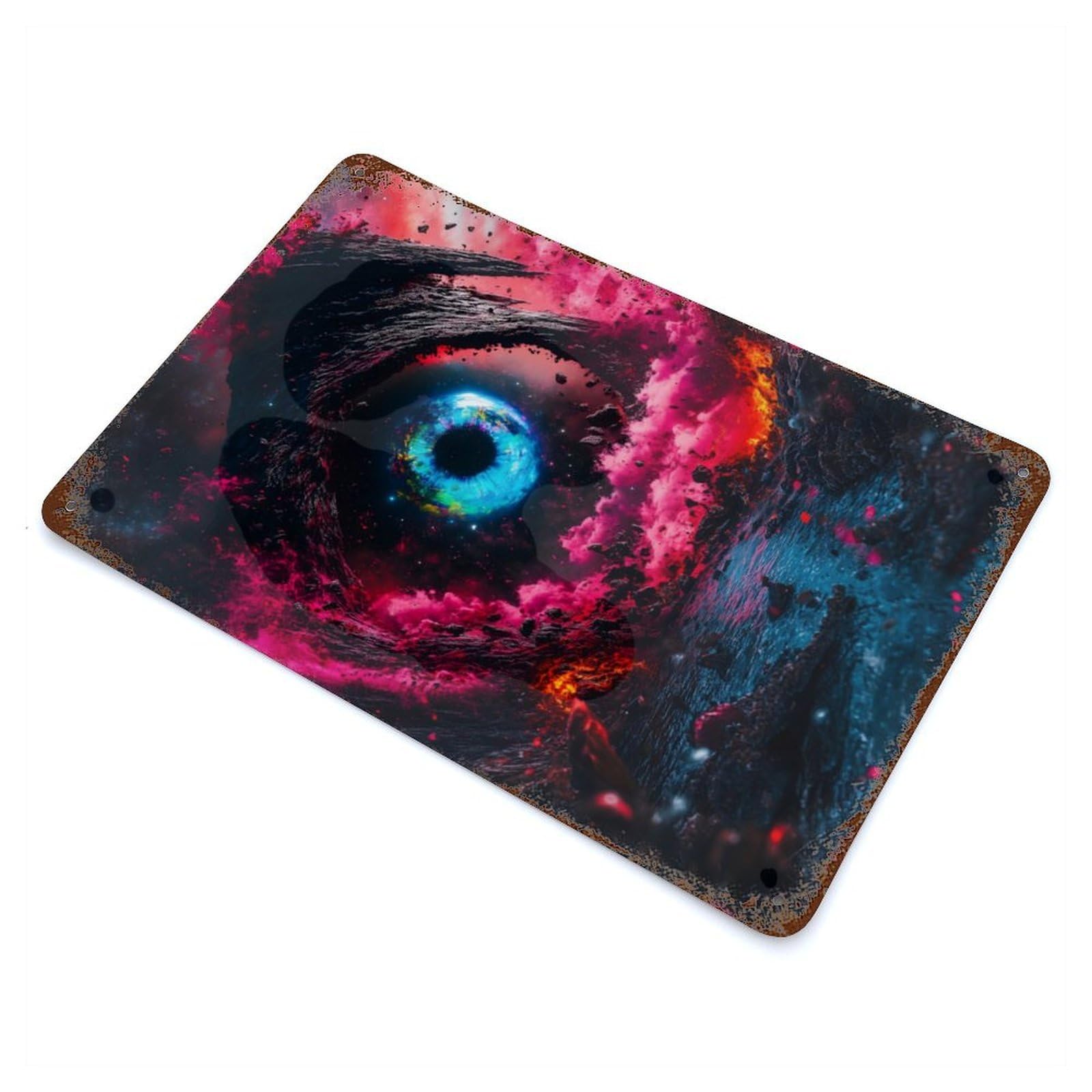 Cosmic Eye Landscape Vintage Wall Sign 11.8"x7.9", Rust Effect Metal Decor for Living Room, Hallway And Home Decor