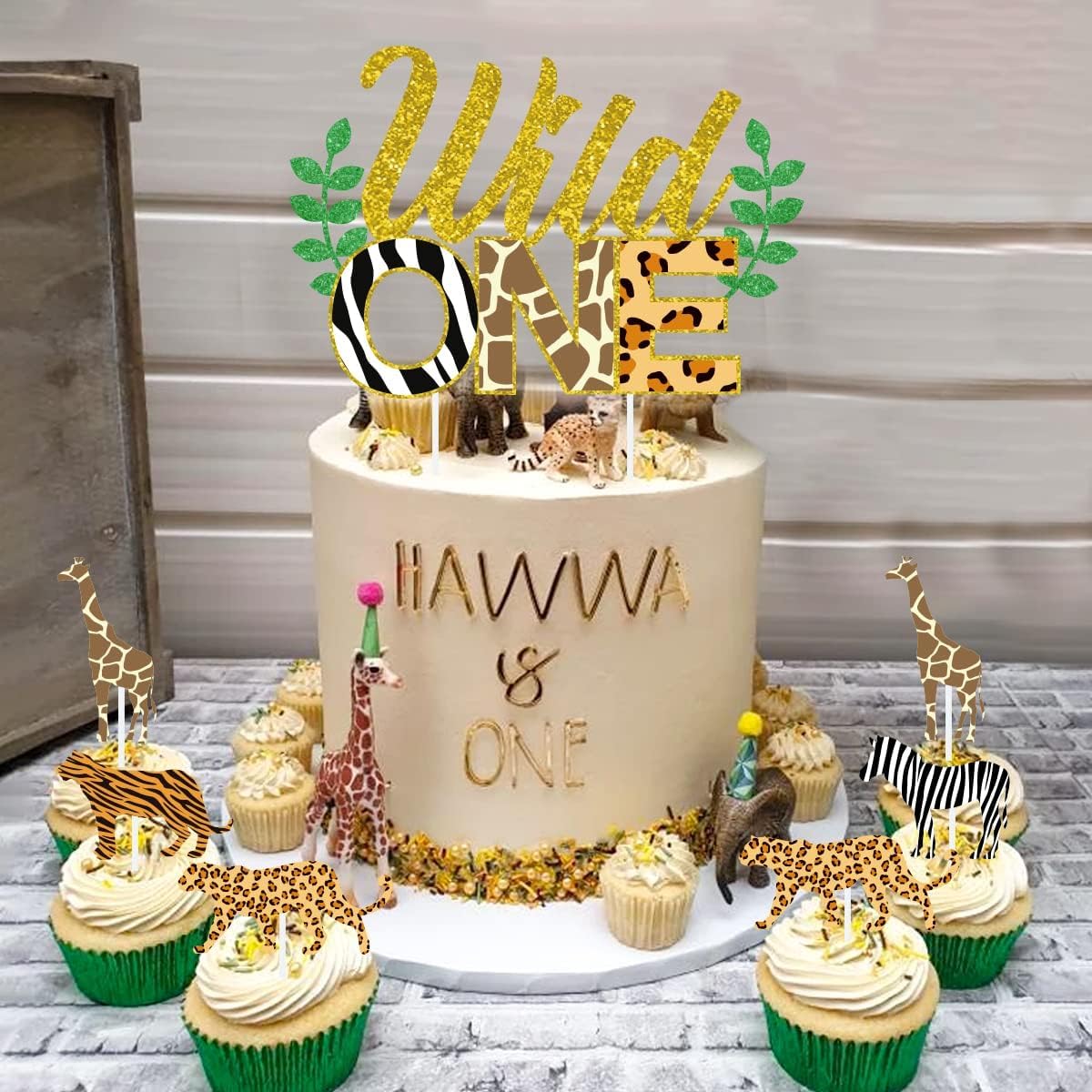Dekoracje na imprezę urodzinową, dzika ozdoba na wierzch tortu Zwierzęta z dżungli 24-pak wykaszarki do ciastek, Leopard Cheetah Pierwsze dekoracje urodzinowe Jungle Safari Zoo Theme Party Cake Suppli
