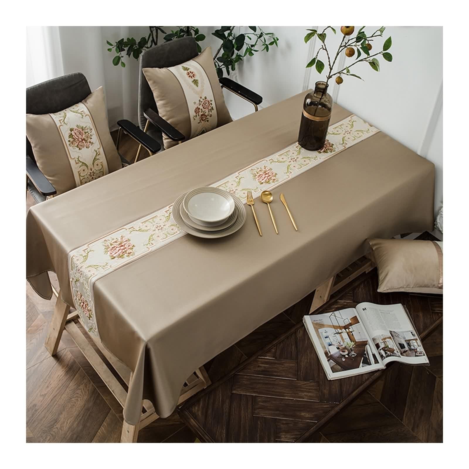 Tovaglia Tavolo Rettangolare Salotto, Tovaglia Tavolo Compleanno Caffè Poliestere Fiore Ricamato Copritavolo 140X100CM per Festa Matrimonio