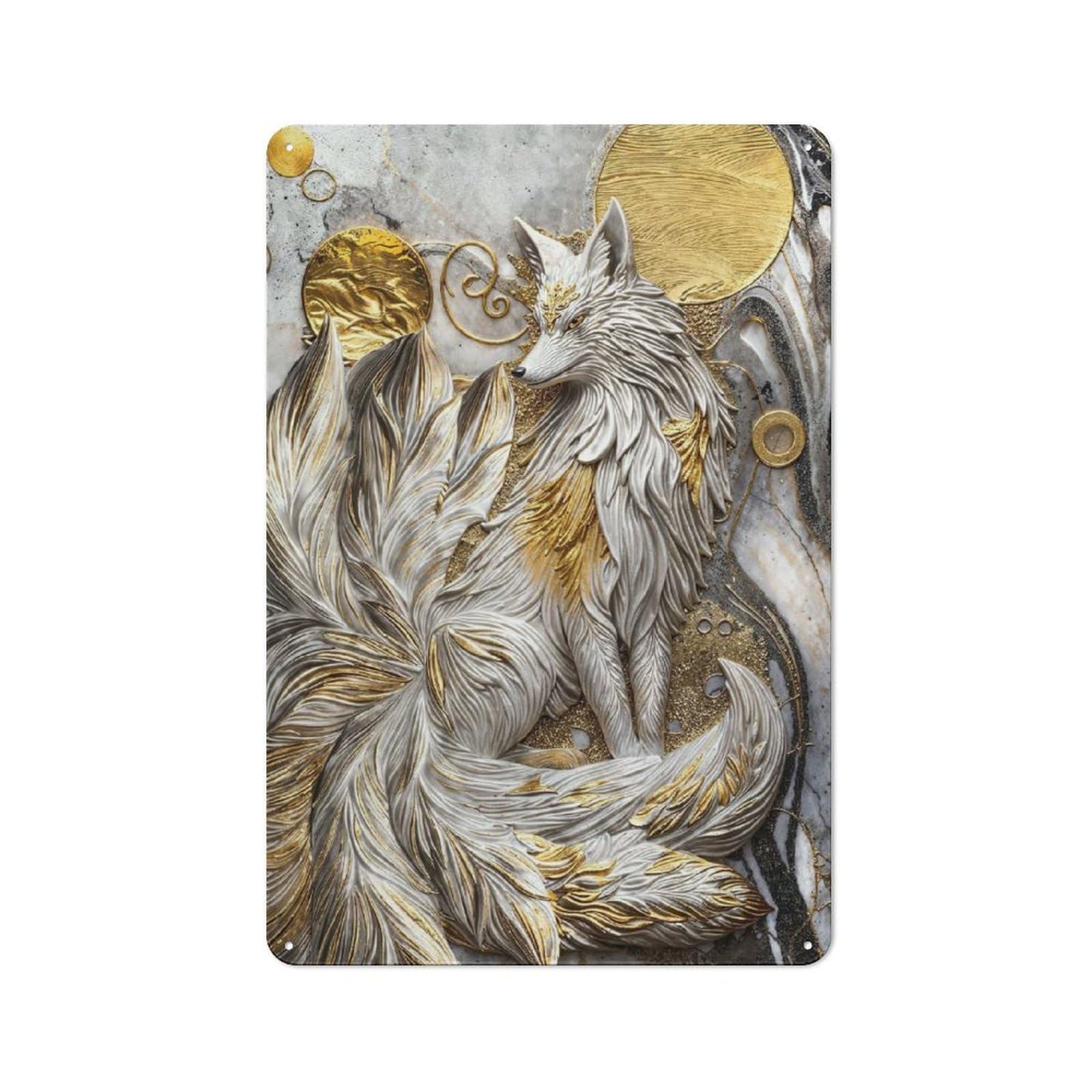 Junmoney Style-6 Retro Metal Sign With Nine Tailed Fox Elegance Design 30X20cm, Retro Old Style Wall Plaque For Kitchen, Hallway, Bar Or Small Cafe