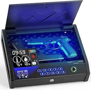 Gun Safe, Biometric Safes for Pistols with LCD Display of Time Battery, Fingerprint Quick Access Handgun Safe Pistol Bedside, Nightstand, Car, 2 Capacity - HOLEWOR