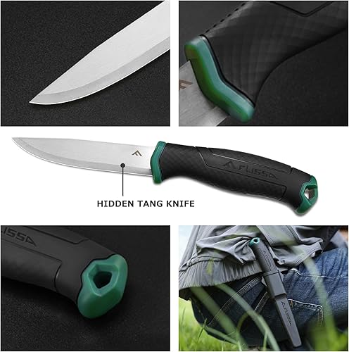 Miniatura 5 de FLISSA Cuchillo Bushcraft, cuchillo de hoja fija con funda de nailon, hoja de acero inoxidable, ideal para camping, mochilero, pesca, senderismo o