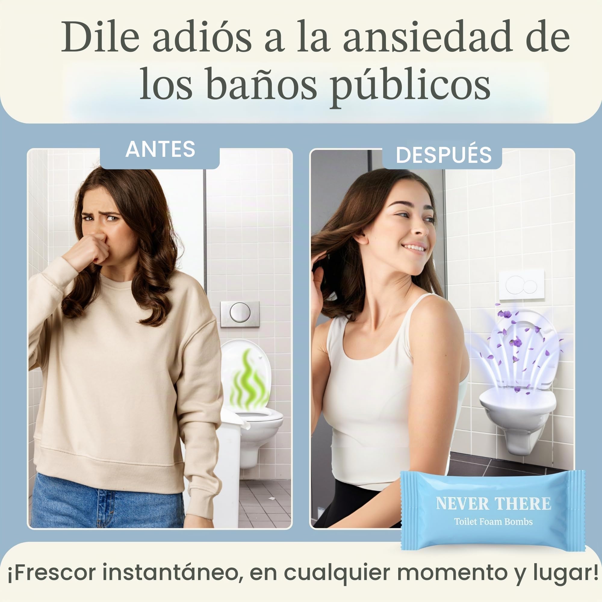 Never There Bolsitas de espuma para inodoro, paquete de 14 limpiadores de inodoro de espuma con gas sin contacto sin olores, sonidos o manchas, bolsas de inodoro Never There y eliminador de olores