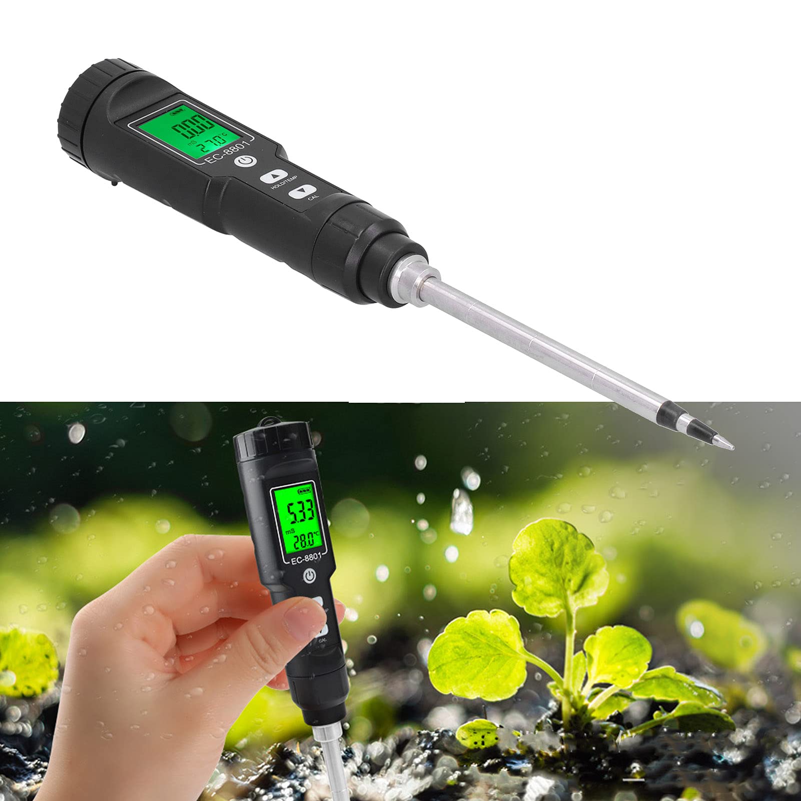 HEEPDD Detector de Suelo 0 a 176F para Plantación de Invernadero y Uso en Laboratorio Termómetro de Suelo Medidor EC Impermeable ABS Nan Jardinería
