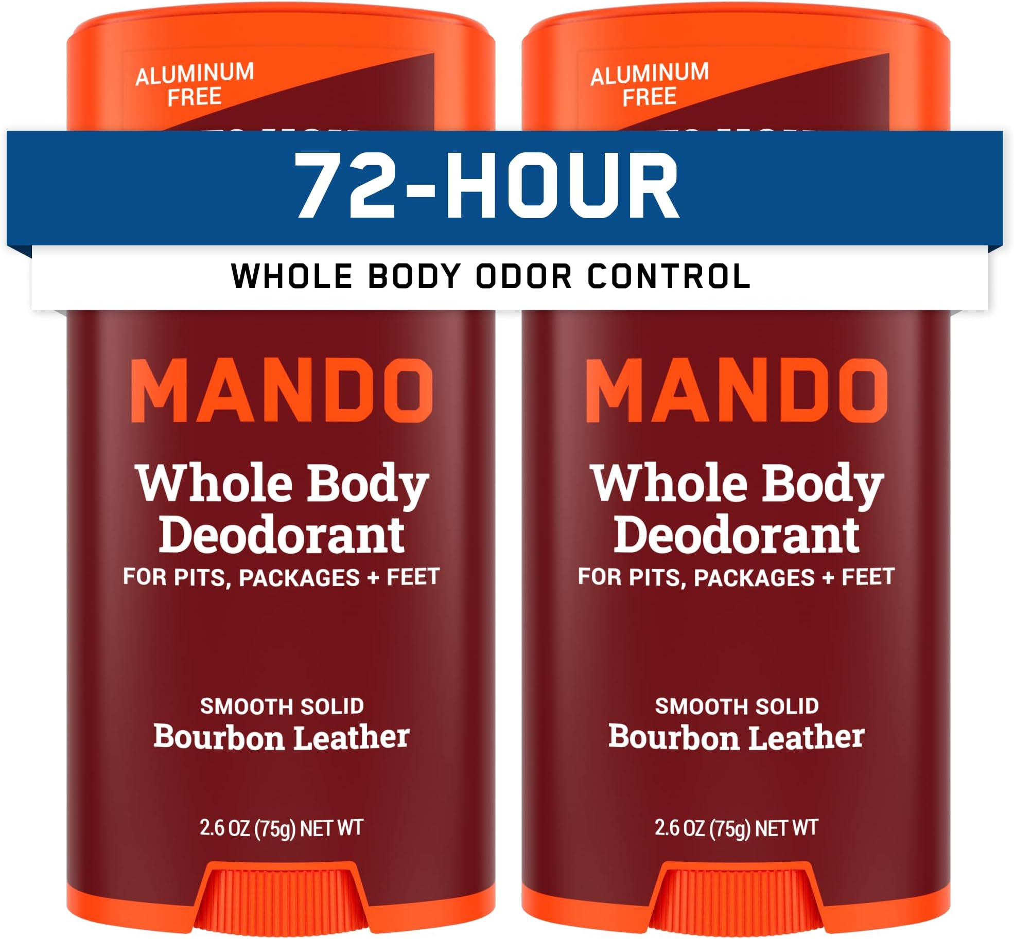 Mando Whole Body Deodorant For Men - Smooth Solid Stick - 72 Hour Odor Control - Aluminum Free, Baking Soda Free, Skin Safe - 2.6 Ounce (Pack of 2) - Bourbon Leather
