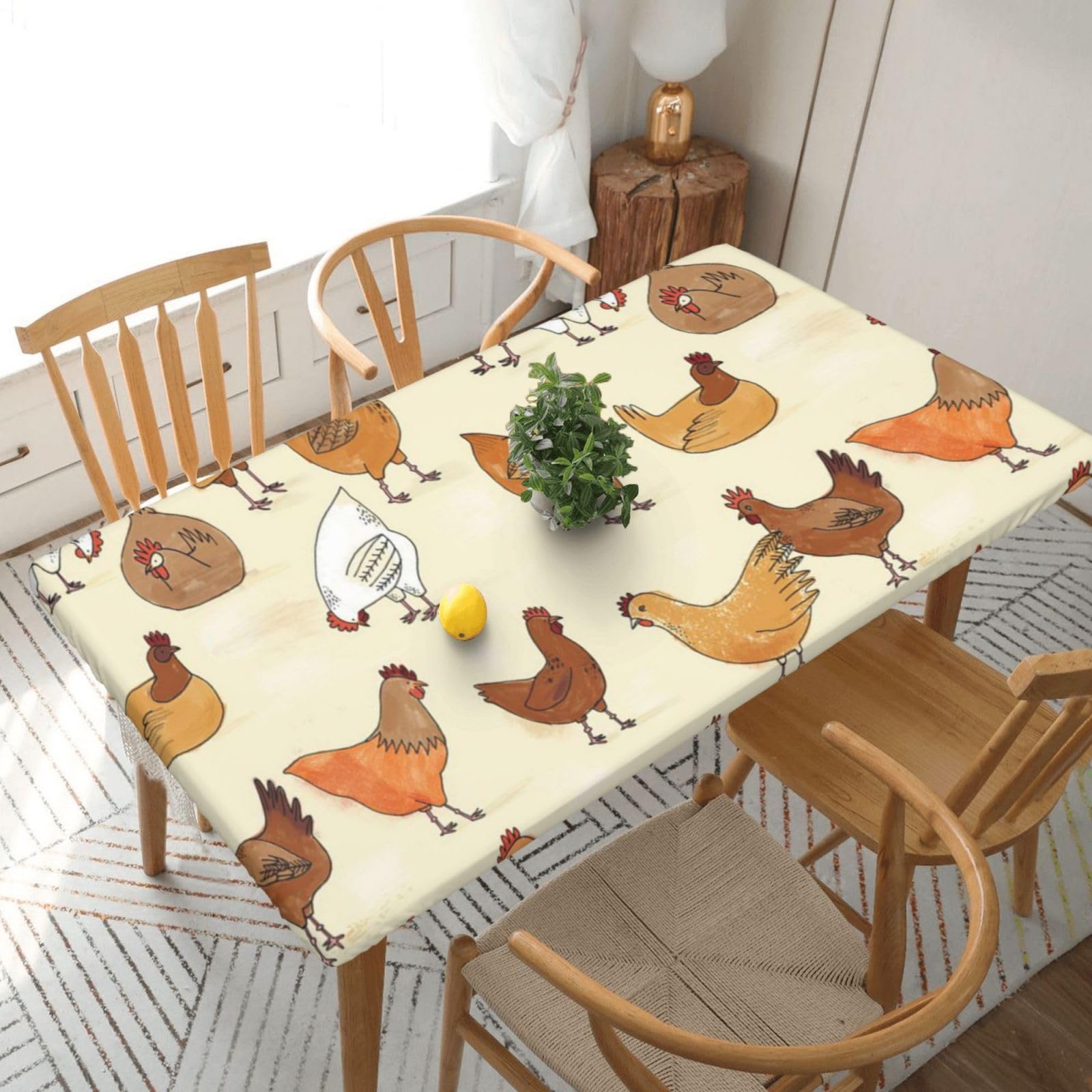 BNVSADC Chicken Pattern Printed 5FT Tablecloth Polyester Kitchen Water Resistant Table Cloth Dining Table Decoration Table Covers, 152x76 CM
