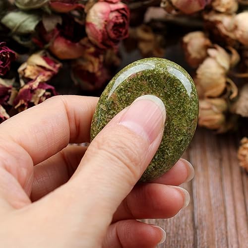 Miniatura 4 de Thumb Worry Stone - Piedra de palma de bolsillo de cristal curativo (verde-flor verde)