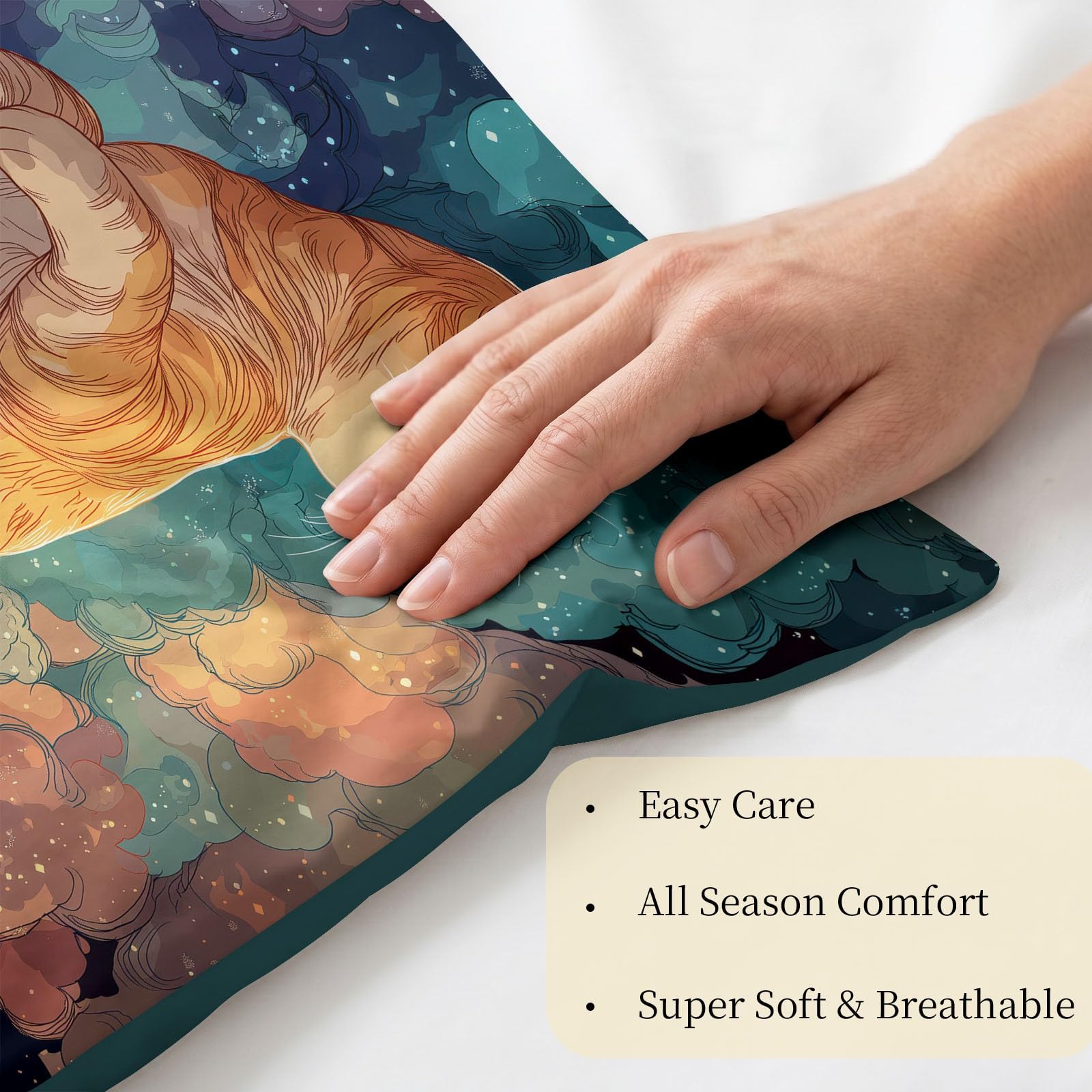 Cosmic Dreamy Starry - Juego de funda de edredón y funda de almohada, diseño de gato atigrado nube, microfibra suave, 230 x 220 cm, reversible, hipoalergénica, para niños y niñas, fácil cuidado, sin