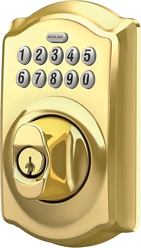 Miniatura 6 de Schlage - Cerrojo de seguridad Camelot BE365 CAM 505 con teclado, cerradura de entrada electrónica sin llave, latón brillante