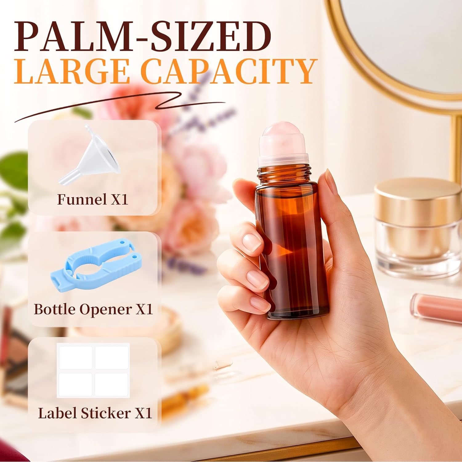 2 Pack 50ml(1.7oz) Rose Quartz Roller Bottles for Essential Oils