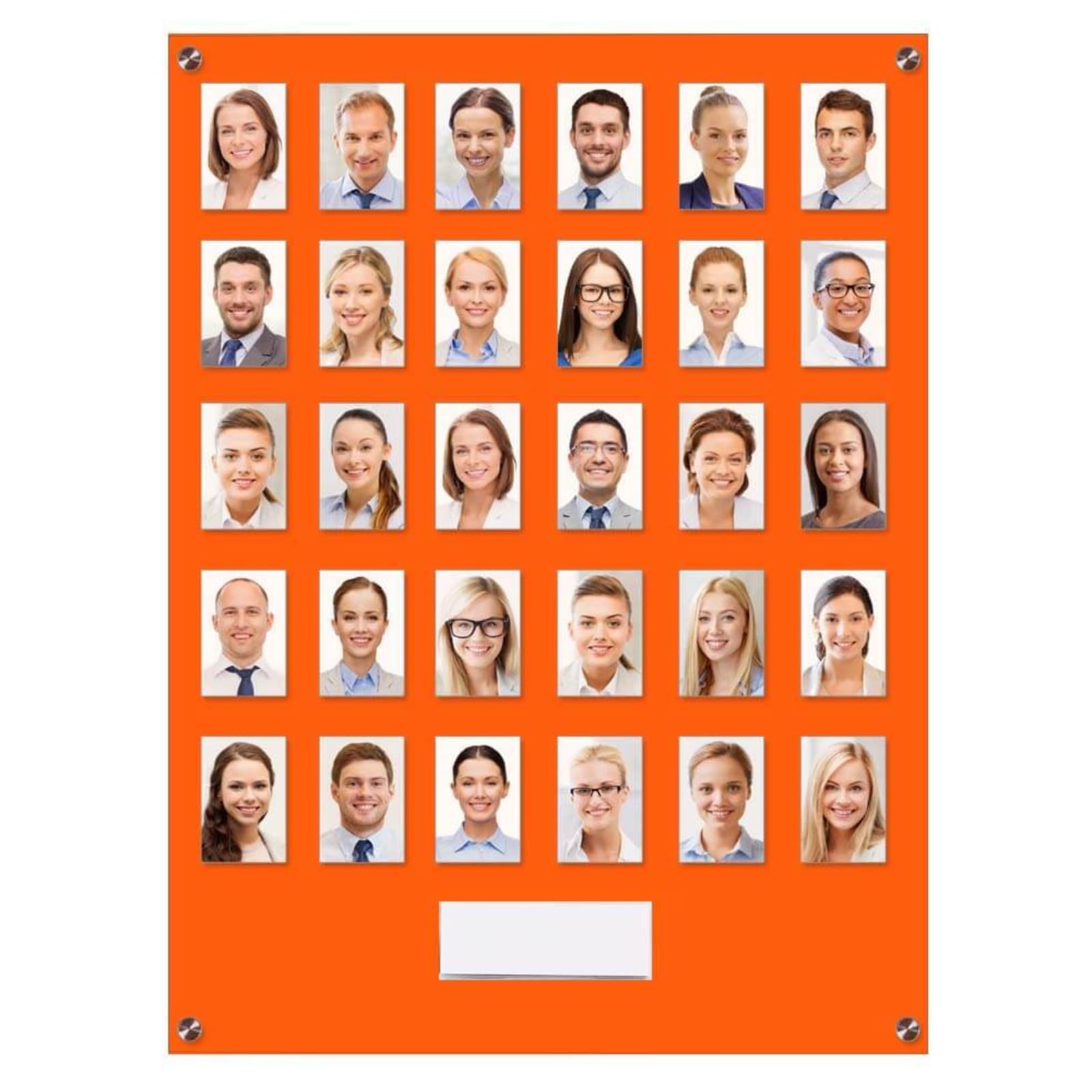 Get Acrylic Photo Frames - Orange 30 Pocket Image Staff, Student, Employee Display Board With Pocket Header. 605mm Height x 472mm Width (60.5cm x 47.2cm)