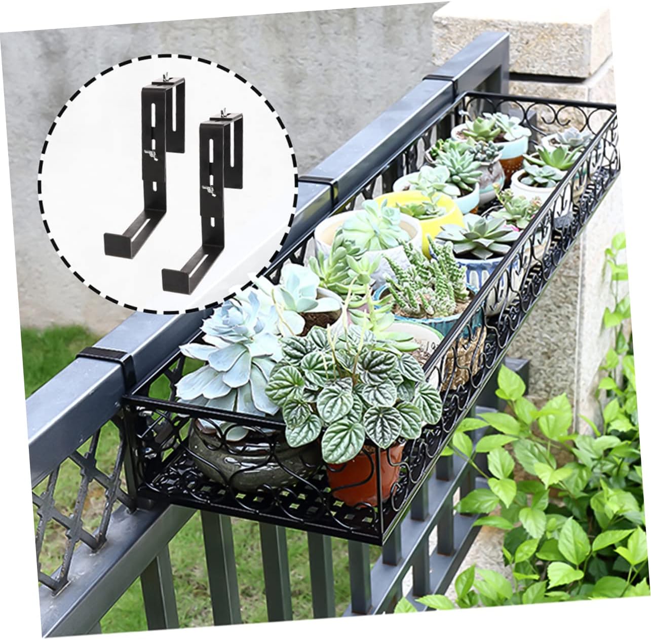 4Pcs Balcony Planter Box Bracket Flower Pot Holder for Railings Decks and Fences Easy to Install Suitable for Planters