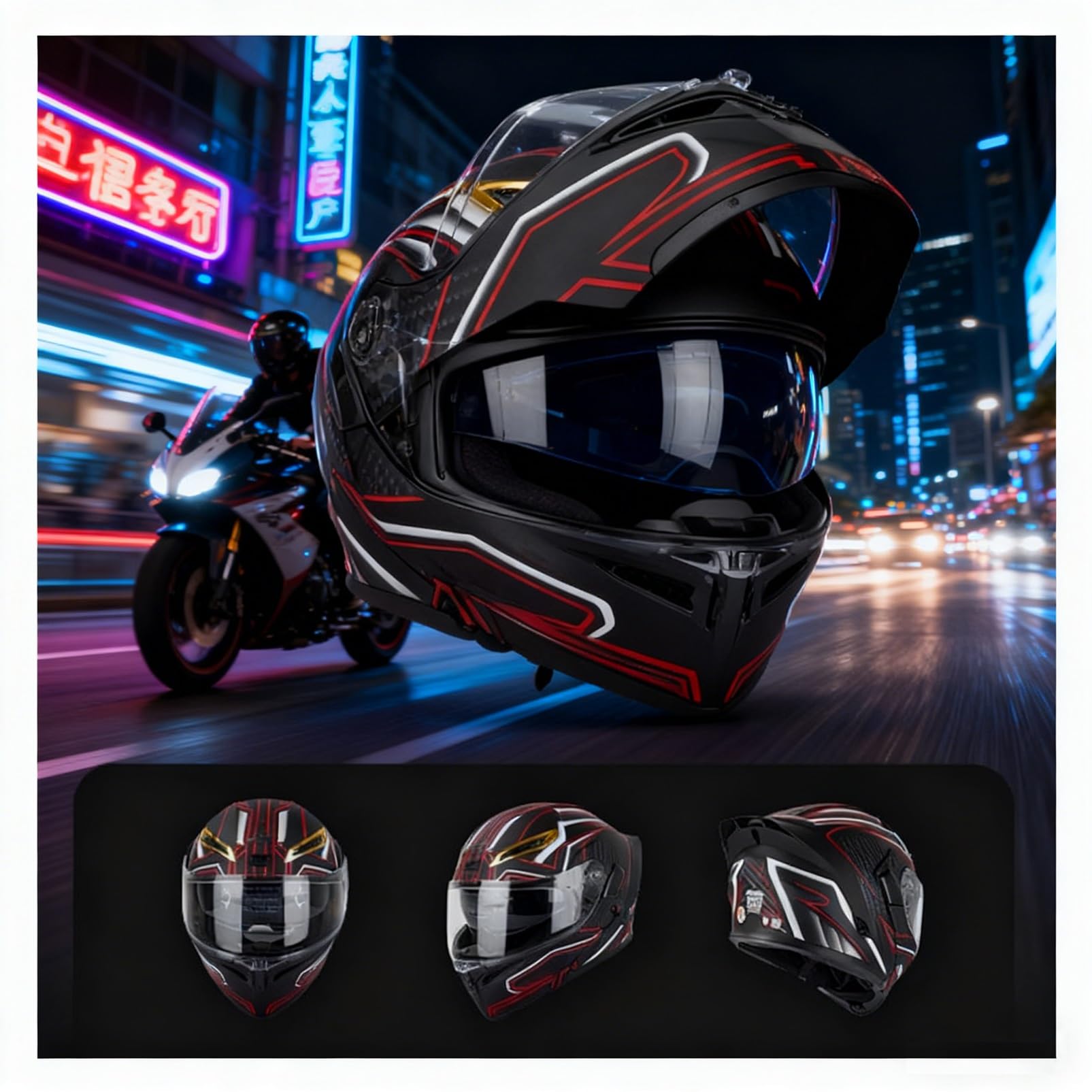 Modułowy Kask Integralny Motocyklowy Z Klapą – Podwójna Wizjera Słoneczna, Rękawice I Maska Antypyłowa, Dorośli Unisex, Na Całe Lata, Certyfikatem ECE/DOT – Cruiserów I Skuterów.