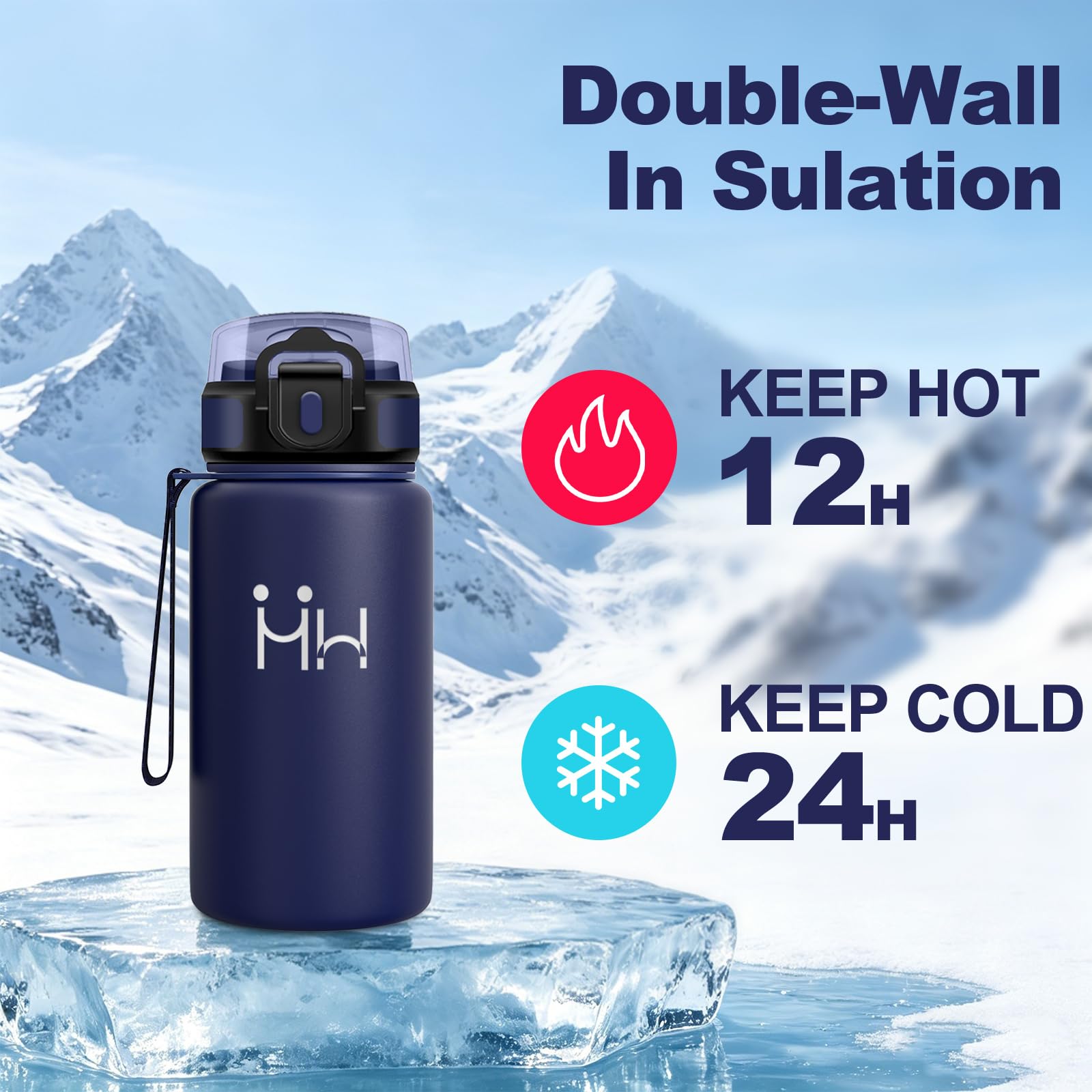 Motswedi Borraccia Termica 500 ml, con Cannuccia, Borraccia Acciaio Inox, per Bevande Calde e Freddo, Borracce Termiche, per Bici, Campeggio, Sport, Palestra, Blu scuro