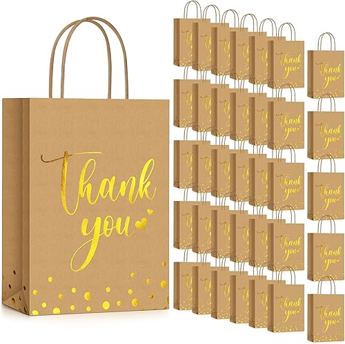 Tinlade 100 bolsas de regalo de agradecimiento a granel de papel dorado con asa para negocios, compras, bodas, baby shower, recuerdos de fiesta