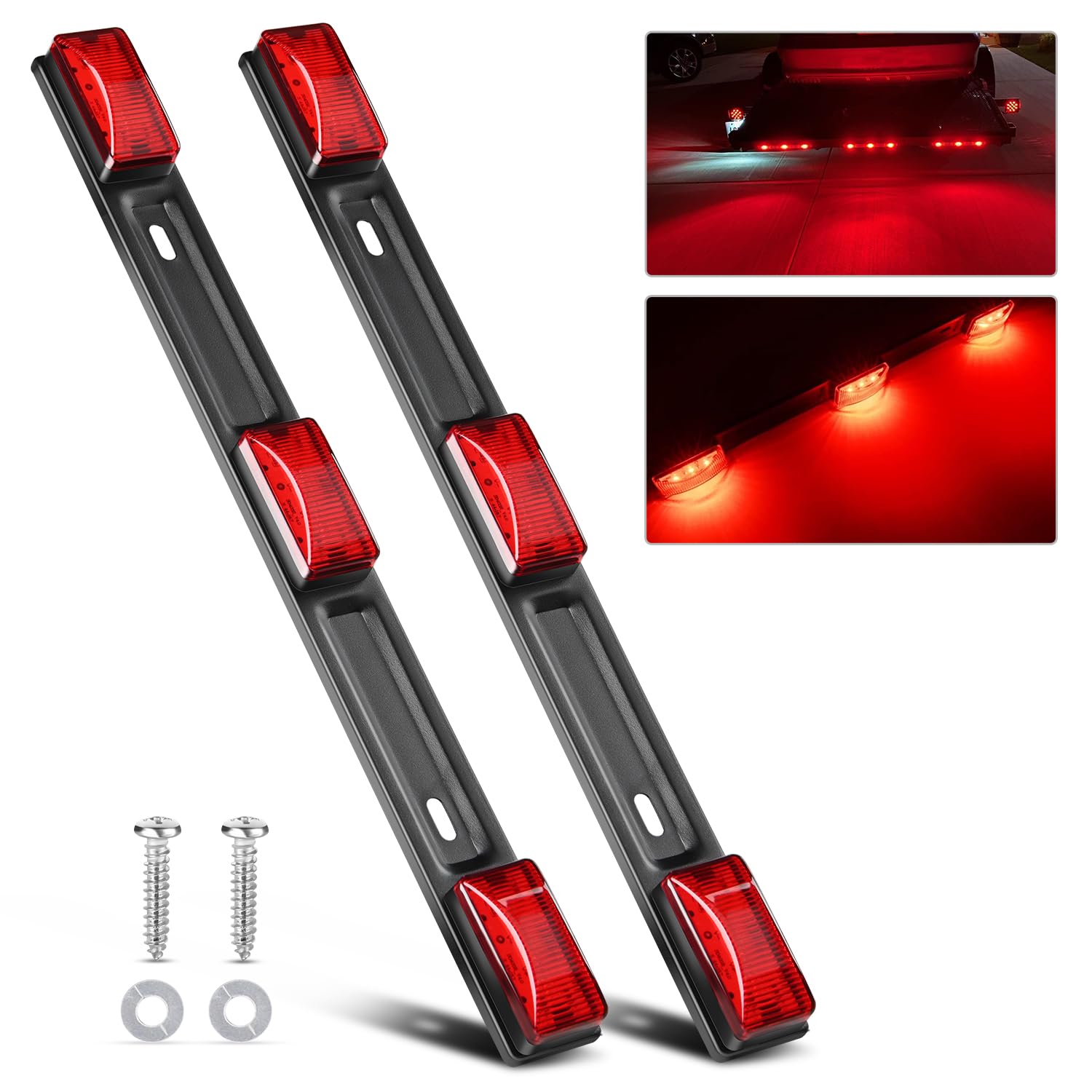 Nilight 9 LED Marker Tail Trailer Light Bar 14 2Inch 2 PCS Red Clearance Identification Running Mark ID