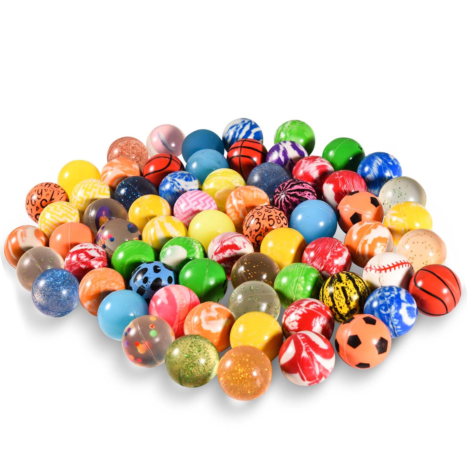 KISEER50 Pieces Assorted Colorful Bouncy Balls Bulk Mixed Pattern High Bouncing Balls for Kids Party Favors, Prizes, Birthdays Gift (28 mm)