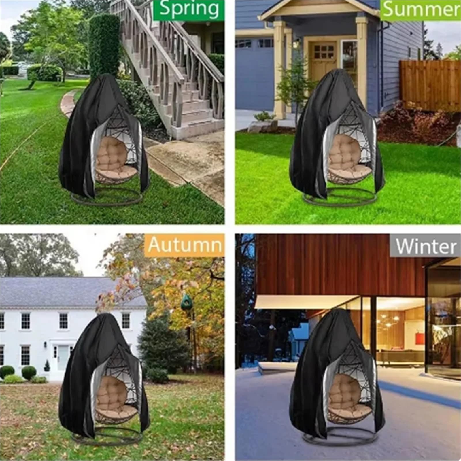 Housse pour Fauteuil « Egg » de Jardin, Housse de balançoire en Forme d'œuf avec Fermeture éclair, Noire, 200x230cm