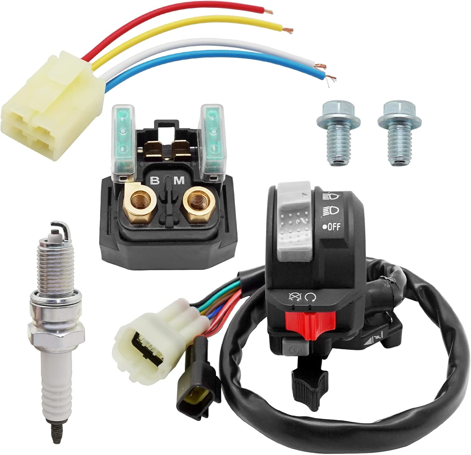 M MATI Start Stop Switch & Starter Solenoid Relay & Plug & Spark for Yamaha YFM Big Bear 250/400 Grizzly 350/400/660 Kodiak 400/450 Wolverine 350/450 Raptor 350/660 Bruin 250/350