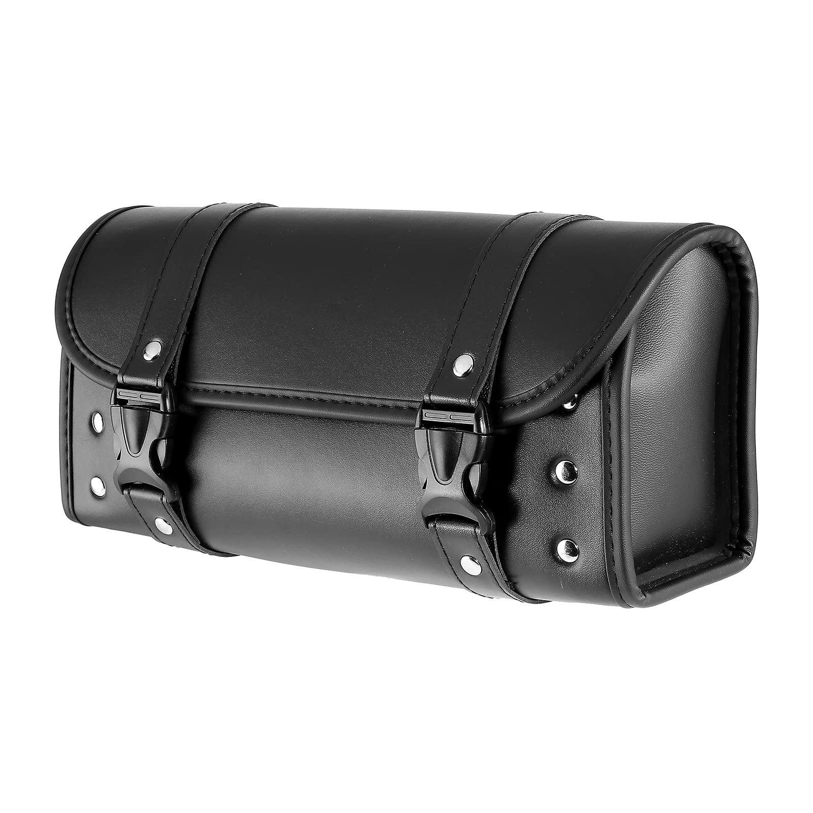 OXMART Motorcycle Tool Handlebar Bag Fork Bag Saddle Bag, Quick Release Buckle Universal Black PU Leather Sissy Bar Side Bag Compatible with Suzuki Honda Kawasaki Yamaha Sportster