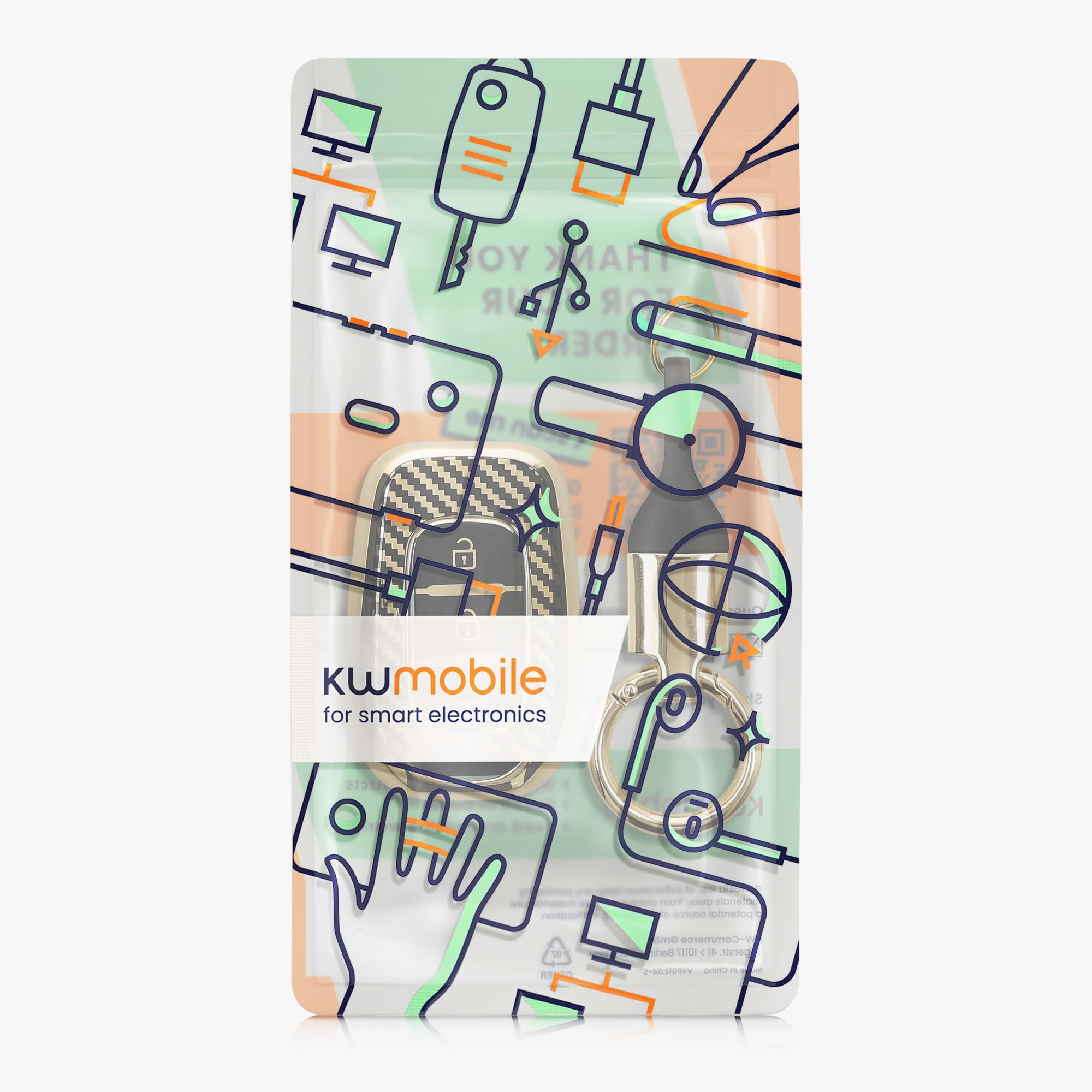 kwmobile Etui na klucze kompatybilne z Renault 3-Tasten Dacia Sandero Stepway 2021 etui na brelok, metaliczne włókno węglowe, złoty/czarny