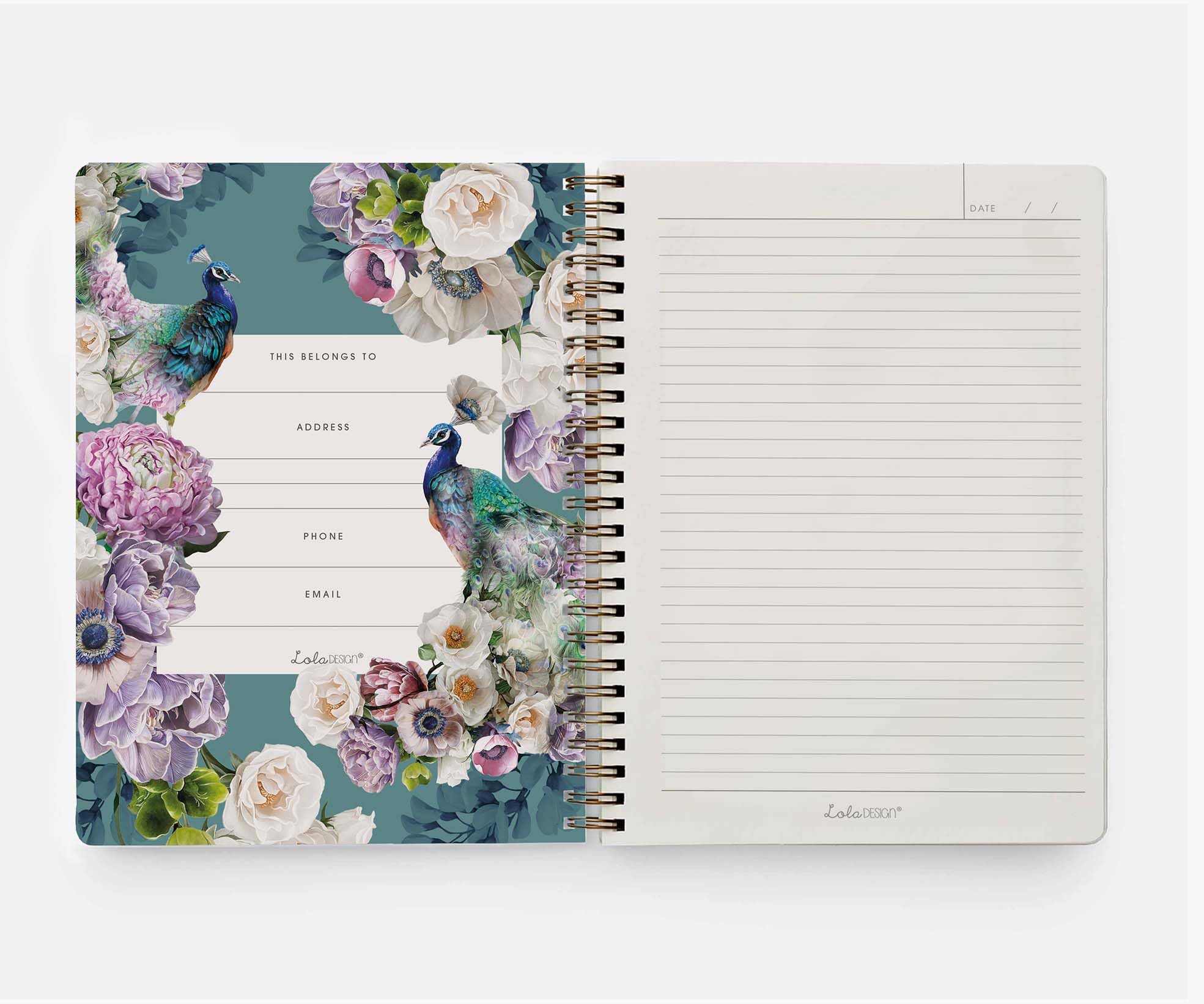 Lola Design, Large Spiral Notebook Organiser, Floral Peacock Design, Planners & Journals - Image 2