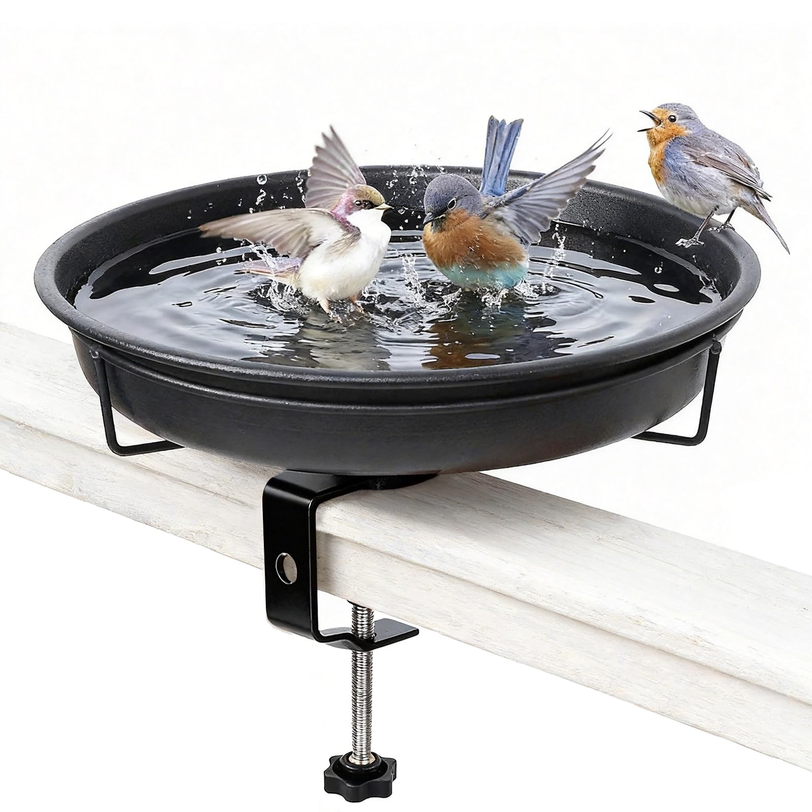 Vogeltränke Hängend für Balkongeländer, Φ27cm Groß Metall Vogeltränke Balkon, Antike Winterfest Frostsicher Vogelbad Balkon für Wildvögel, Vintage Vogelbad Garten