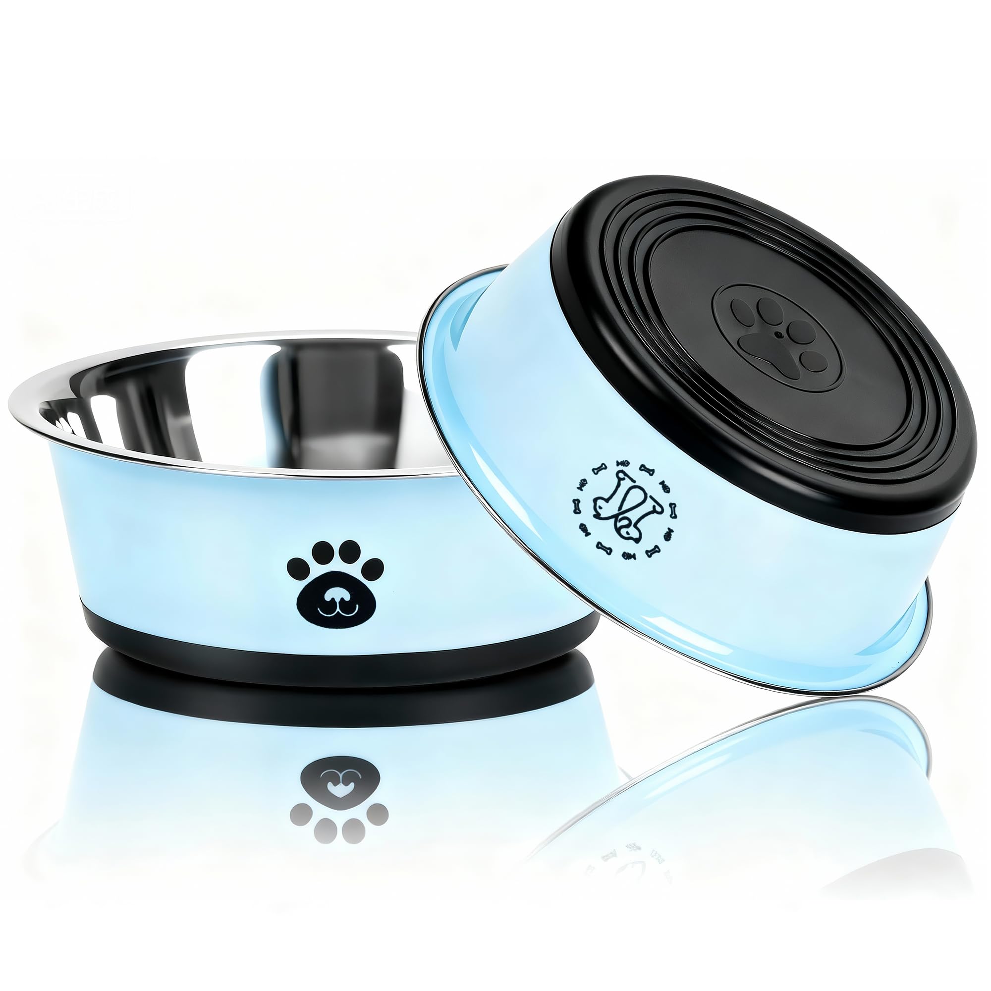 Greatbond 2 Pack Dog Bowls, 1560ml Stainless Steel Dog Feeding Bowls with Non-Slip Silicone Base, Metal Puppy Bowls for Dog and Cat, Food Grade Pet Plate for Food and Water, Blue