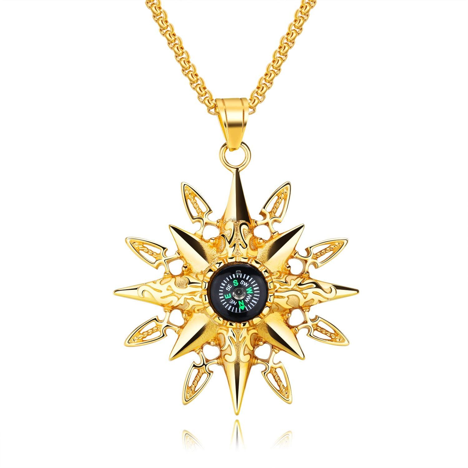 JINSHIYINYU Navigation Compass Necklaces North Star Ones Charm Pendant Rap Necklace for Mens