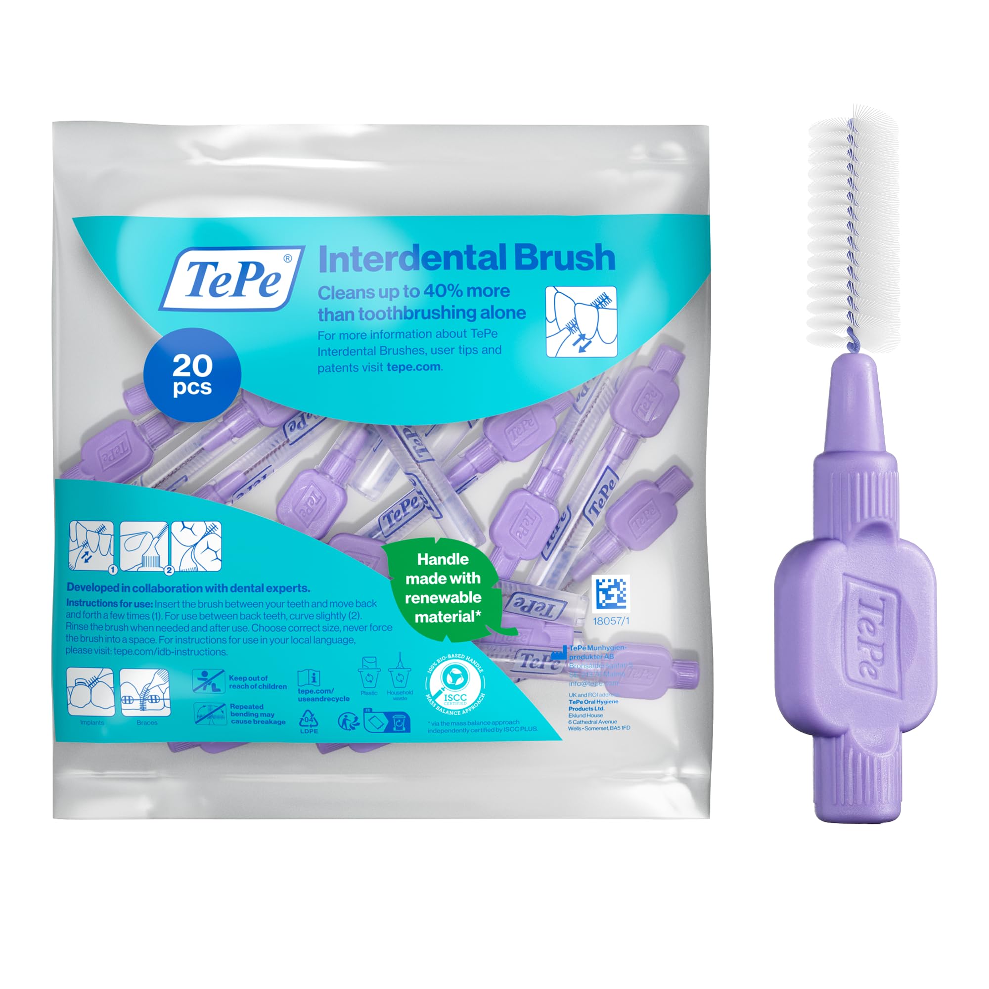 Scovolino TePe, Extra Soft, Viola, 1.1mm/ISO 6, 20pz, rimozione placca, pulizia interdentale efficace, per spazi larghi