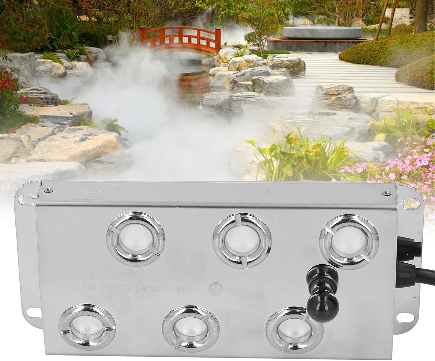 1.35m Cable Ultrasonic Water Pond Fountain Fogger, 6 - Head Stainless Steel Mist Maker, Quiet Ultrasonic Fogging Machine with IP67 Power Supply for Garden Landscape DC45
