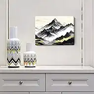 amatop Black and White Mountain Wall Art – Minimalist Modern Landscape Canvas Print Nature Scene Picture Bathroom Bedroom Office Wall Decor, Small Tranquil Misty Hills Zen Artwork for men, 16x12 Inch