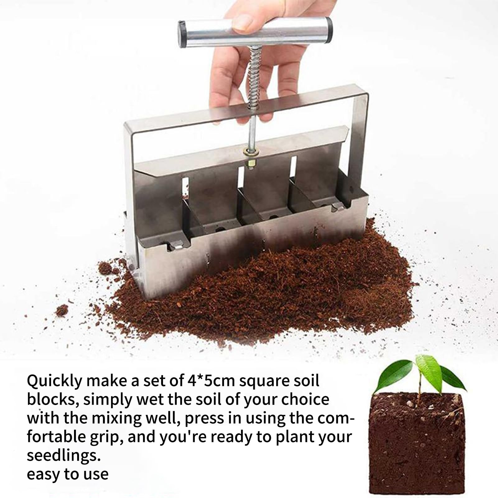 Pflanzwerkzeuge - Ergonomische Pflanzhilfe mit rutschfestem Griff, Erdblockpresse aus Stahl für Garten, HOF, Balkon, Terrasse und Rasen, Saatgutblock Werkzeug für Salat, und, manuelle Ga