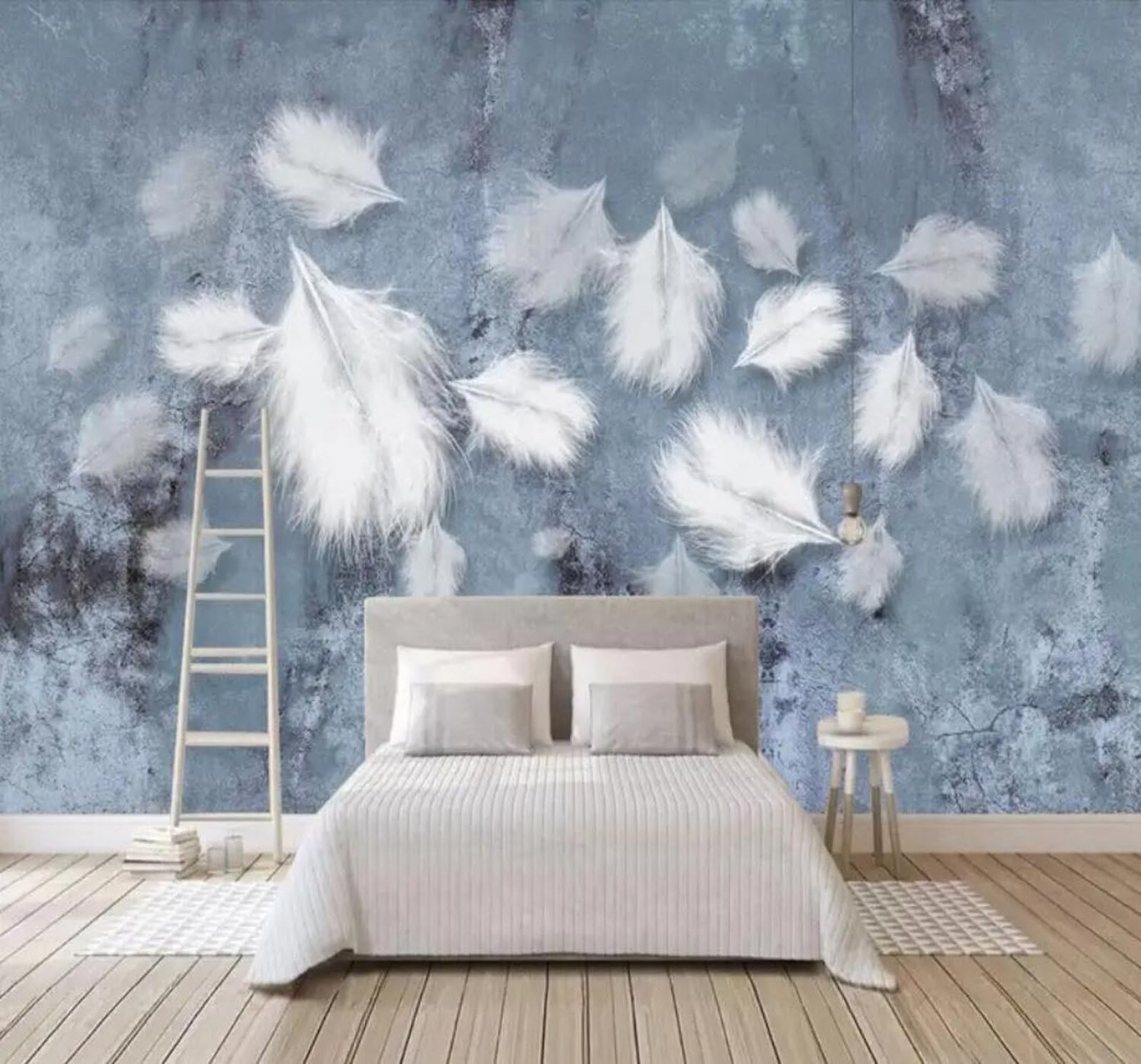 Tzxztt 200Cm×140Cm(B×H) Minimalist White Feathers Texture Art Modern 3D Wallpaper Premium Textured Silk Neutral Tones Material Ideal For Living Room Bedroom-200Cm×140Cm